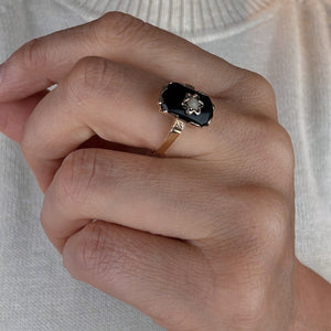 Rectangular Onyx and Seed Pearl Ring