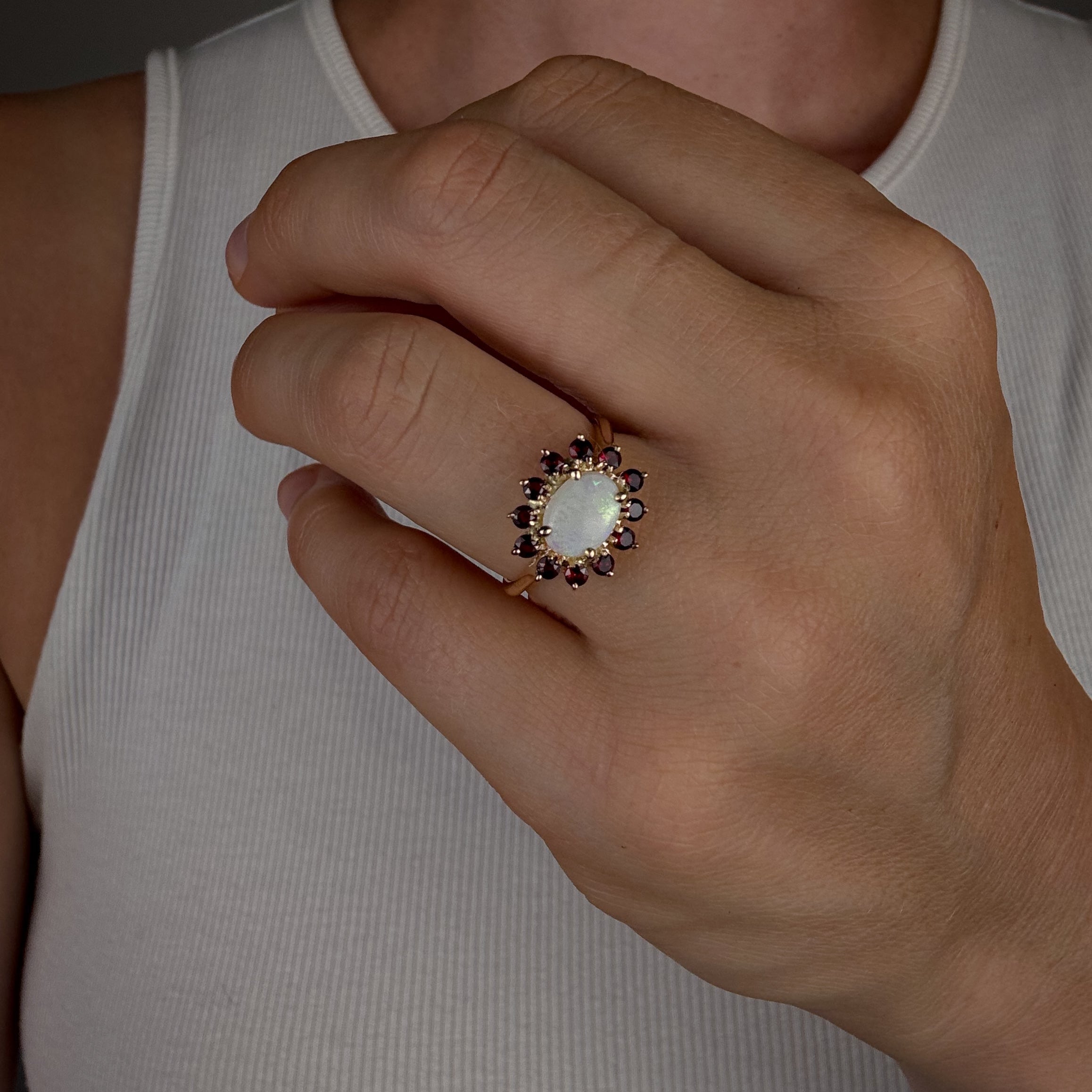 Garnet Halo Ring