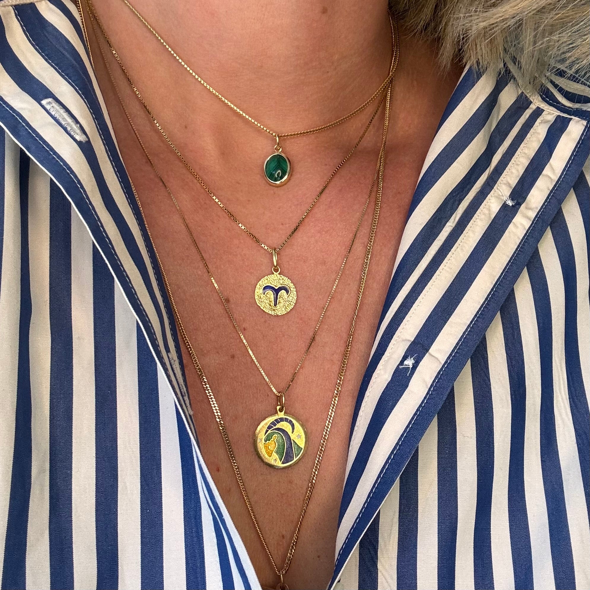 Aries Blue Enamel Zodiac Pendant