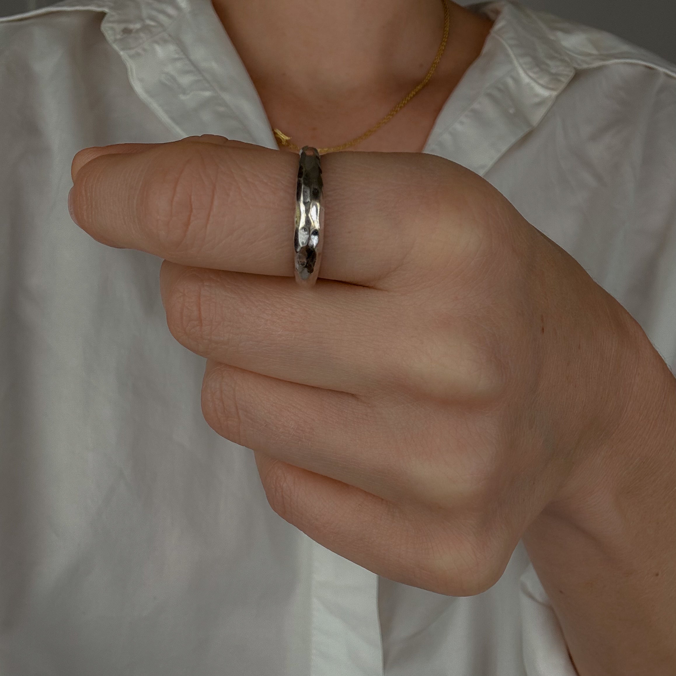 Hammered Domed White Gold Band