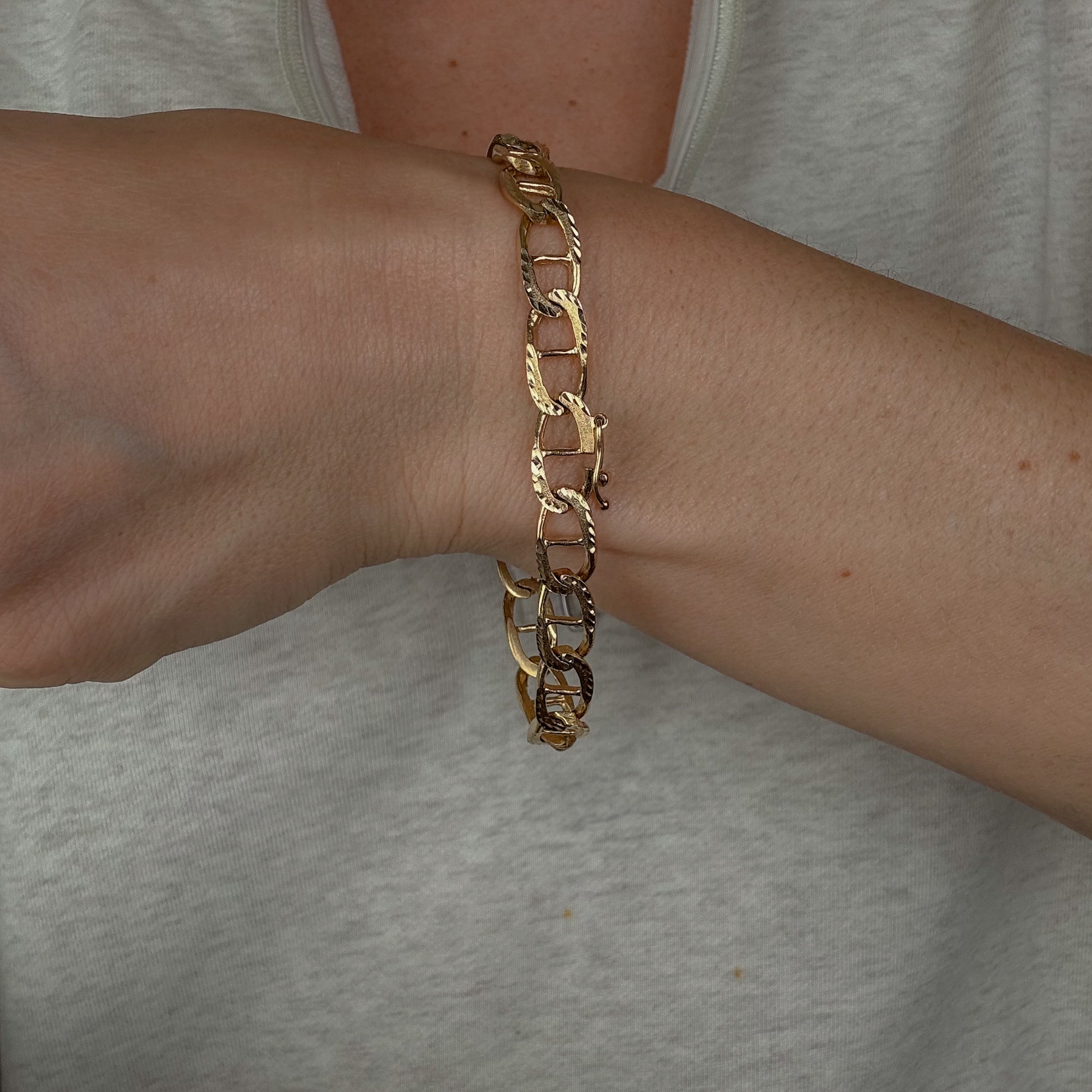 8" Gold Flat Link Mariner Chain Bracelet