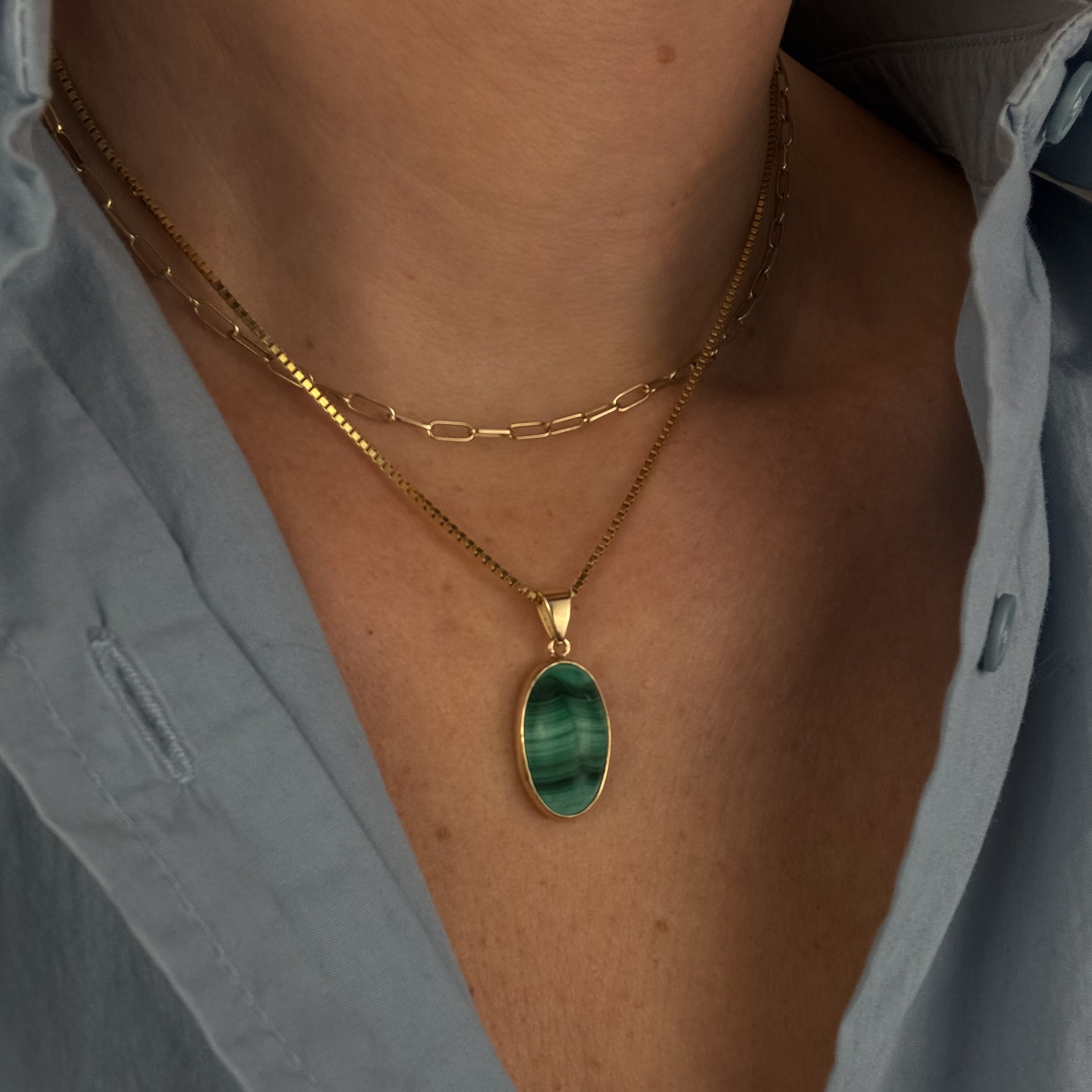 Bezel Set Malachite Pendant