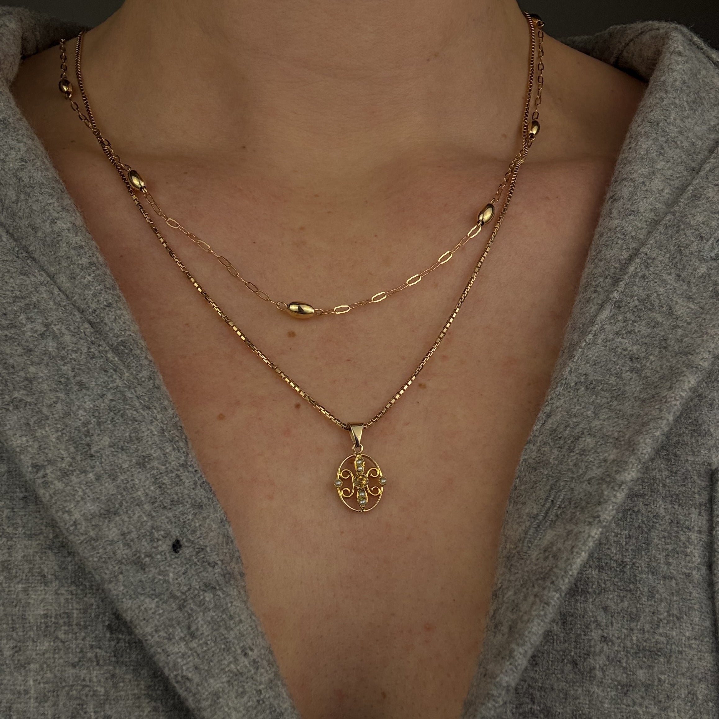 Antique Pearl Filigree Pendant
