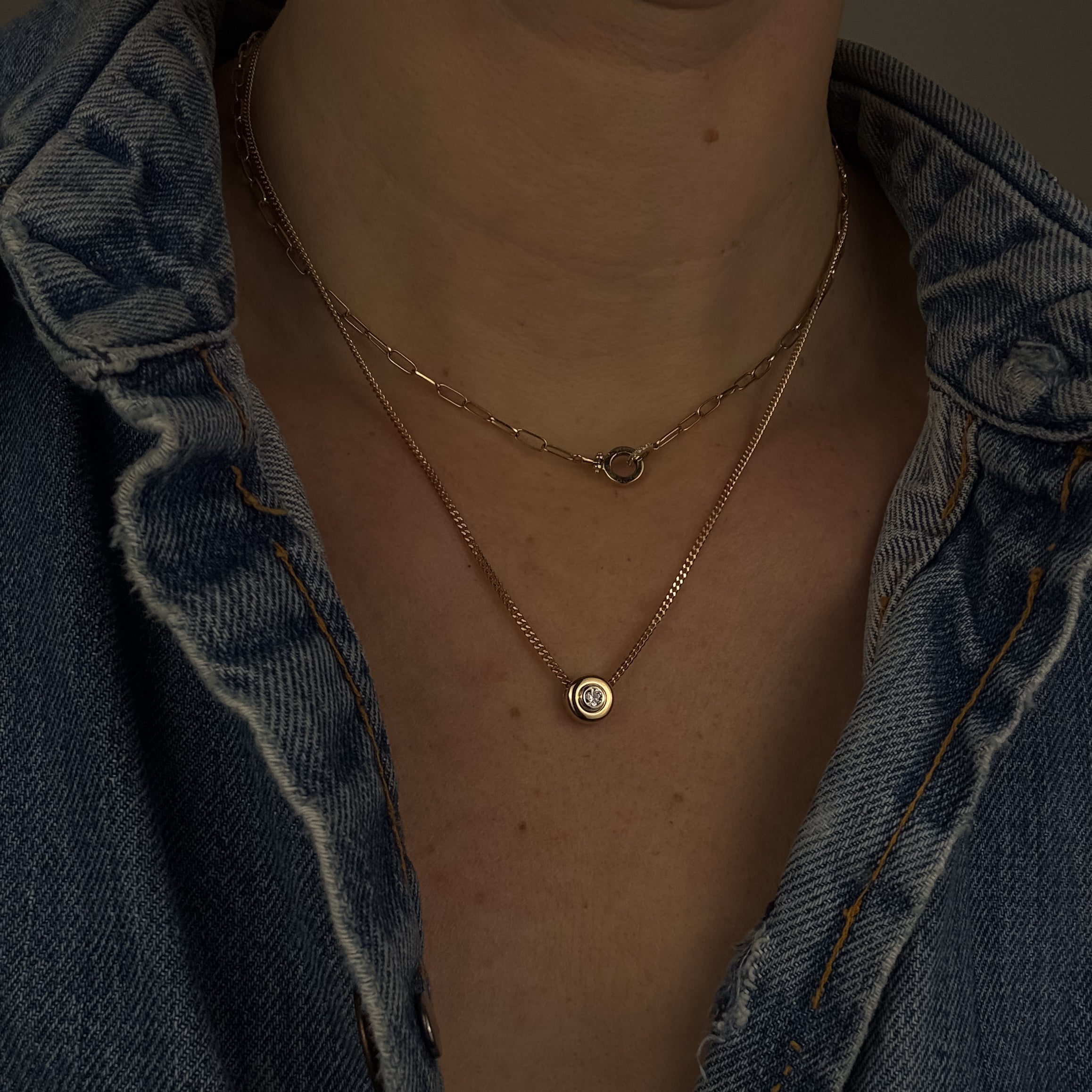 18" Solitaire Diamond Curb Link Necklace
