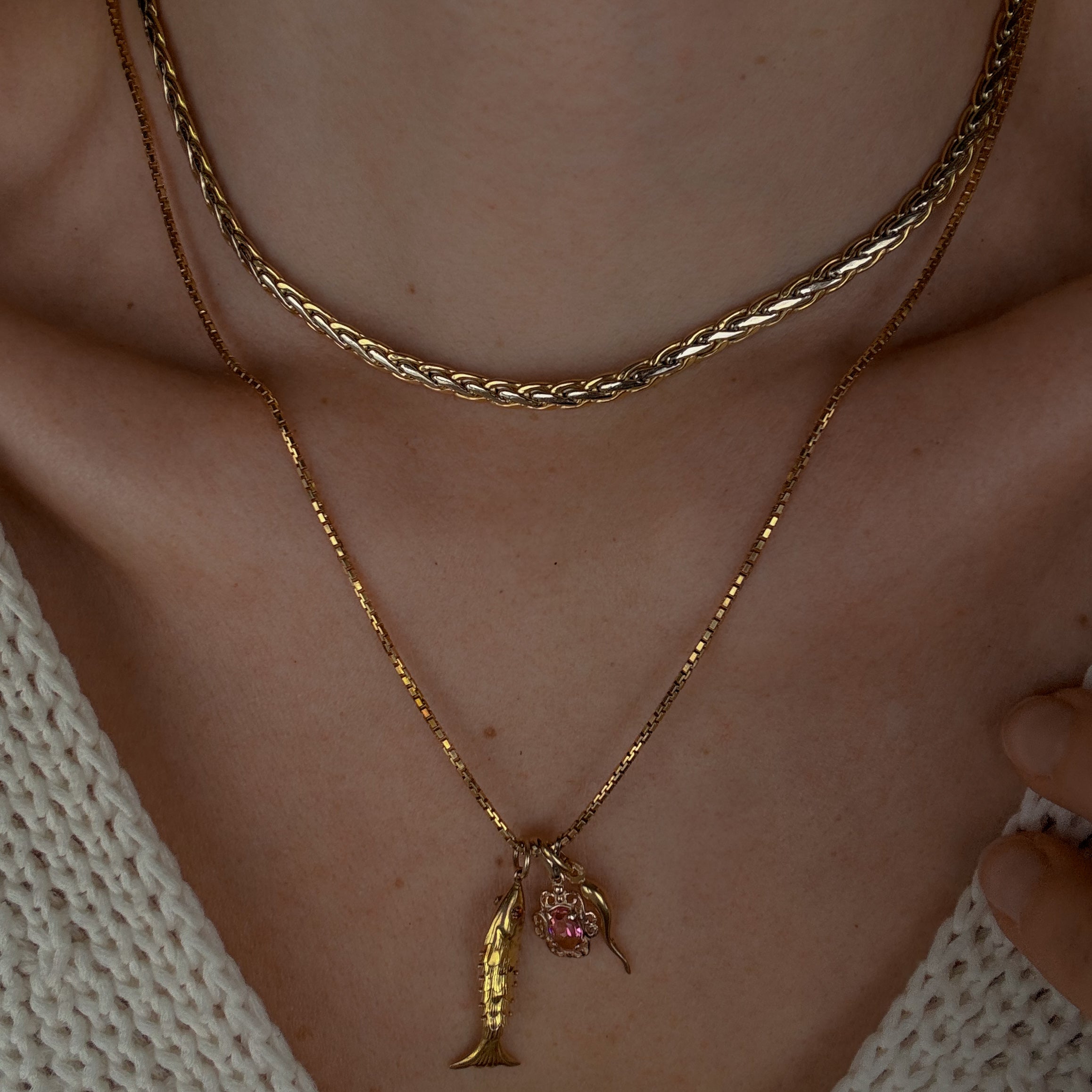 16" Two-Tone Gold Braided Chain Necklace