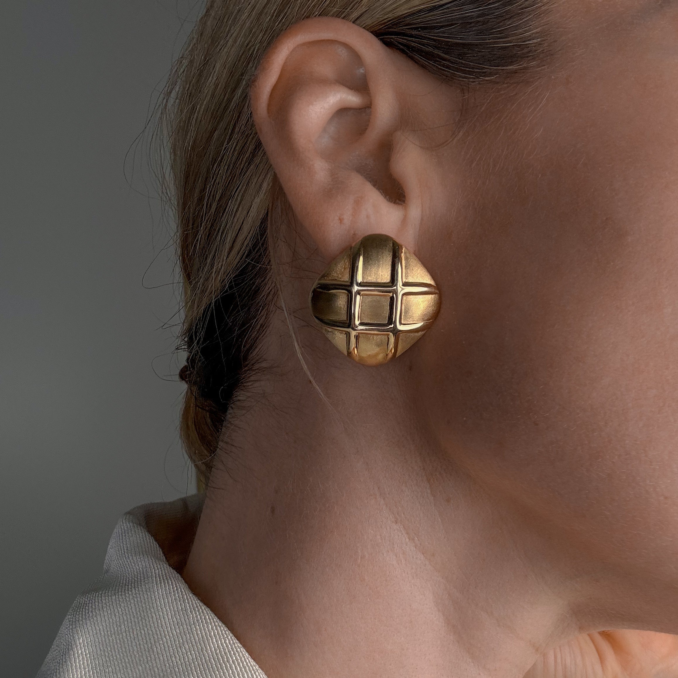 Retro Checkered Gold Stud Earrings
