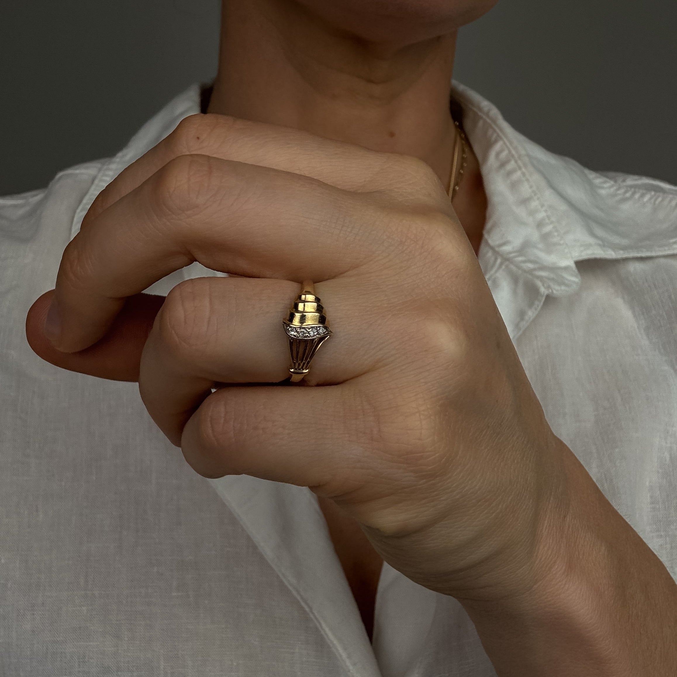 Sculptural Shell and Diamond Ring