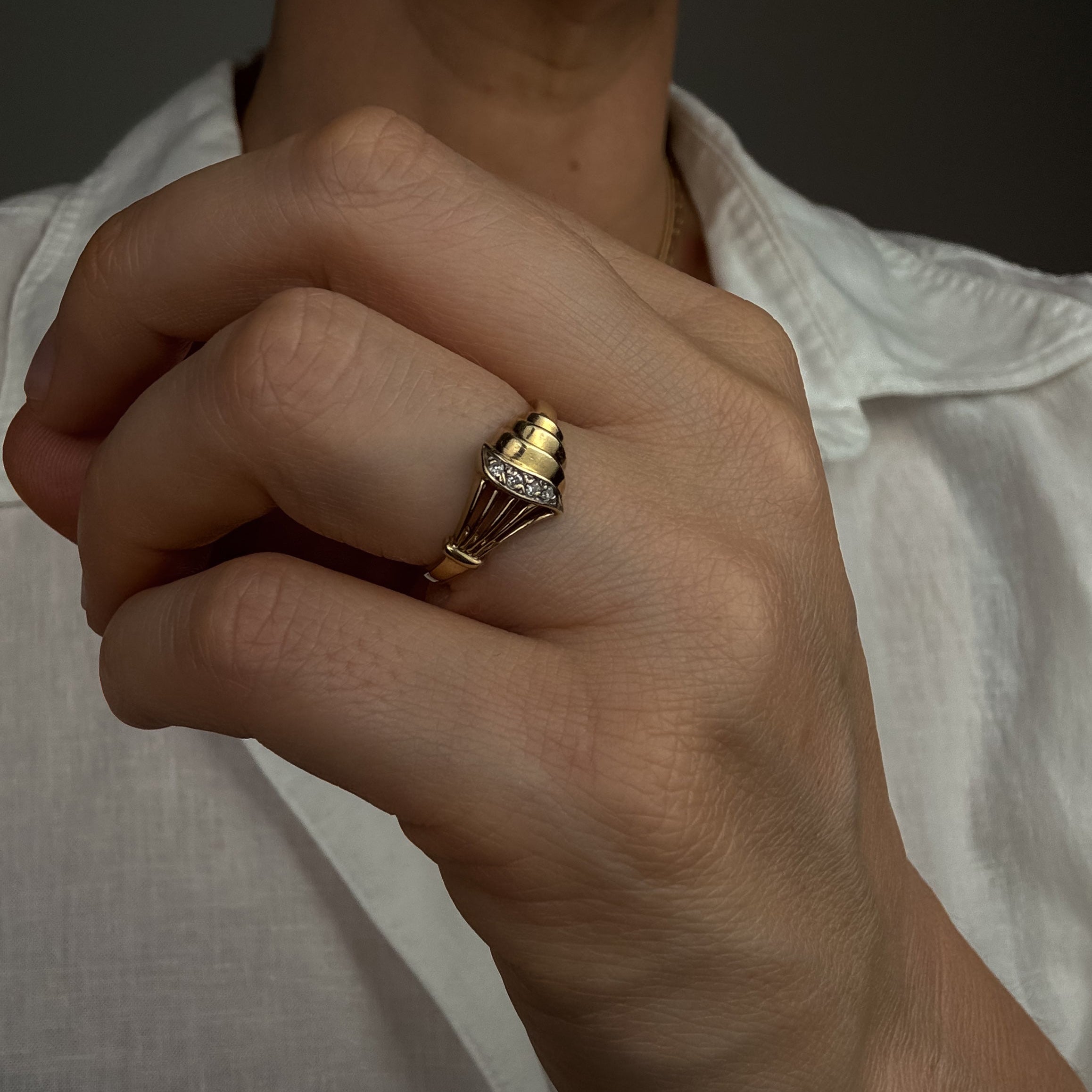 Sculptural Shell and Diamond Ring