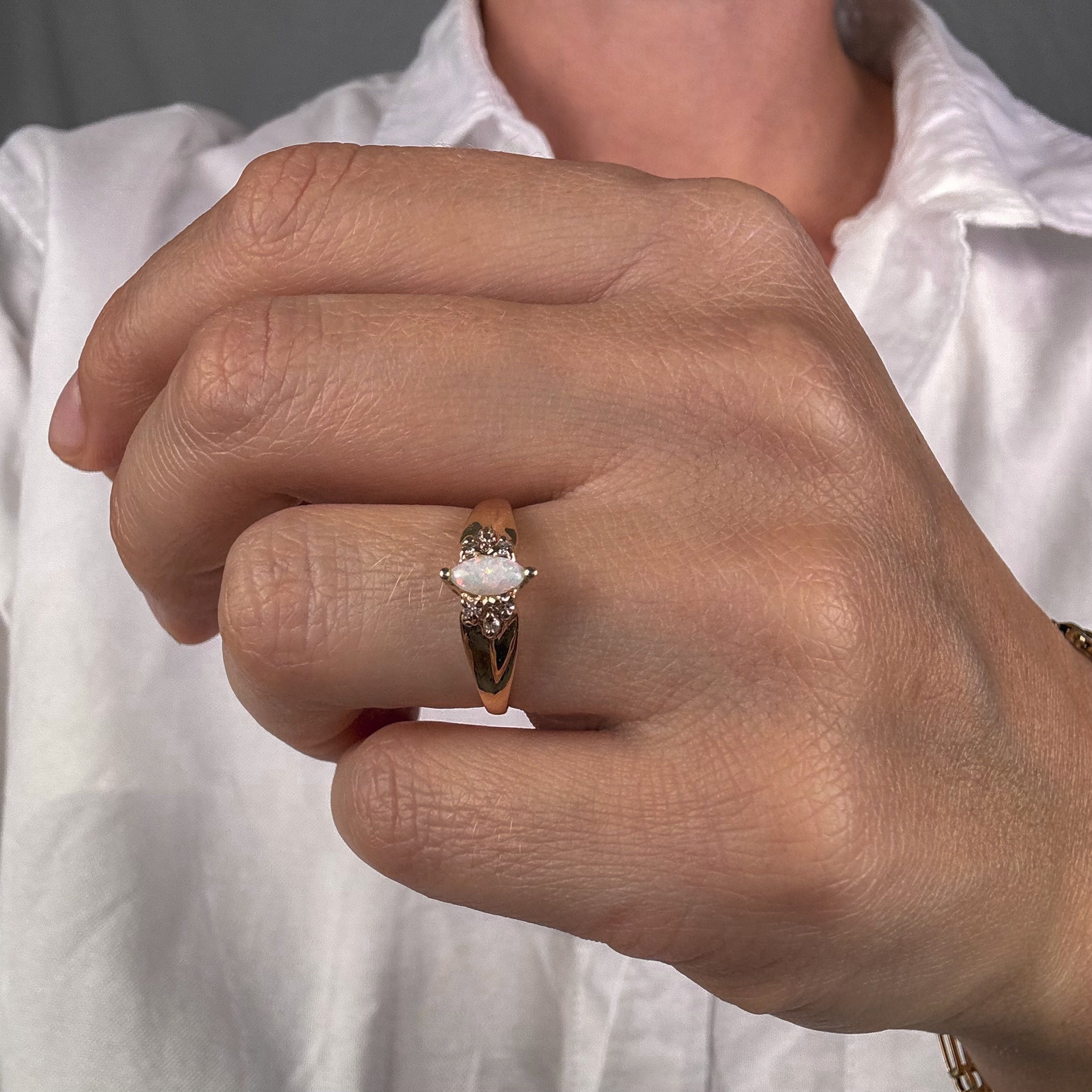 Marquise Opal and Diamond Ring