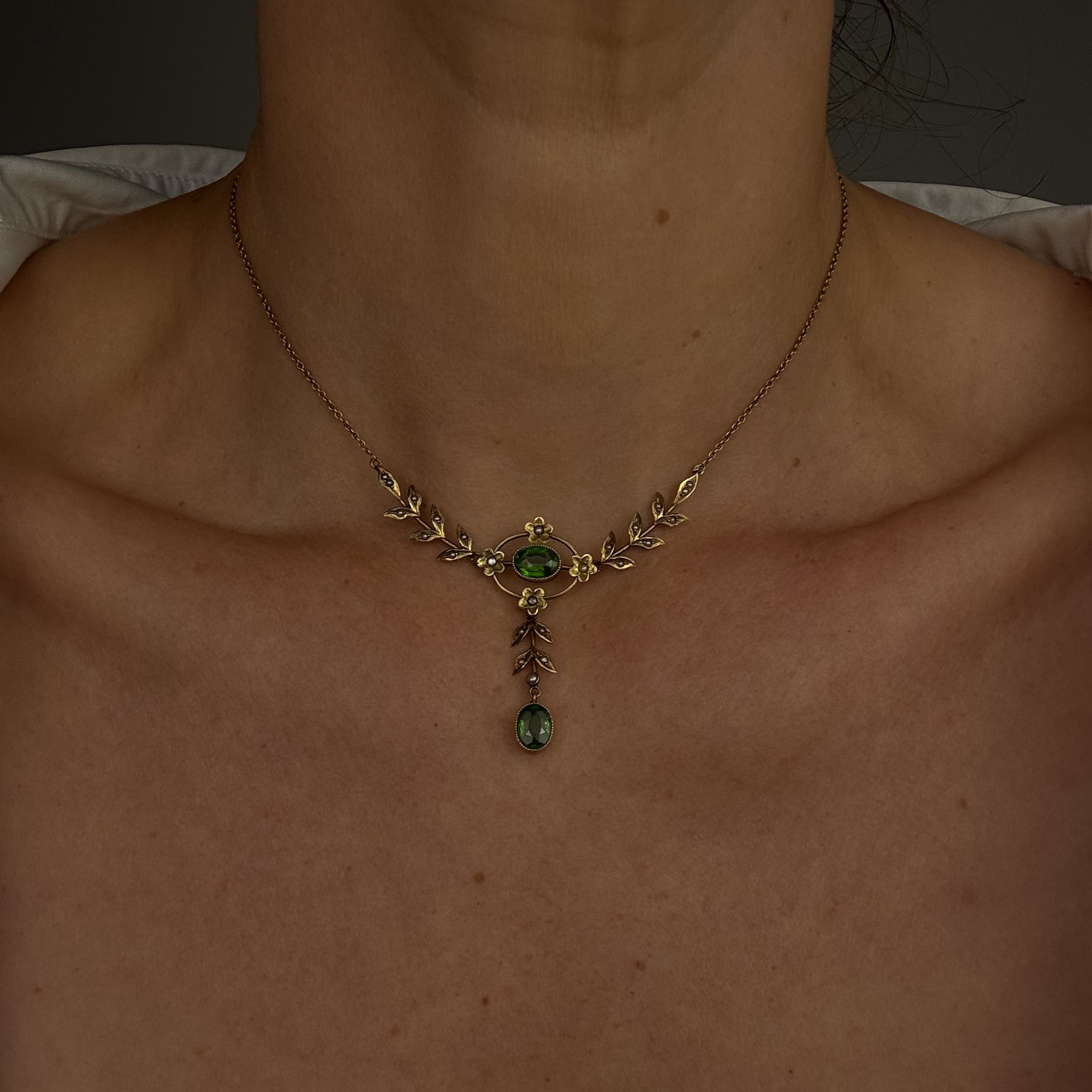 15" Edwardian Garnet and Pearl Necklace