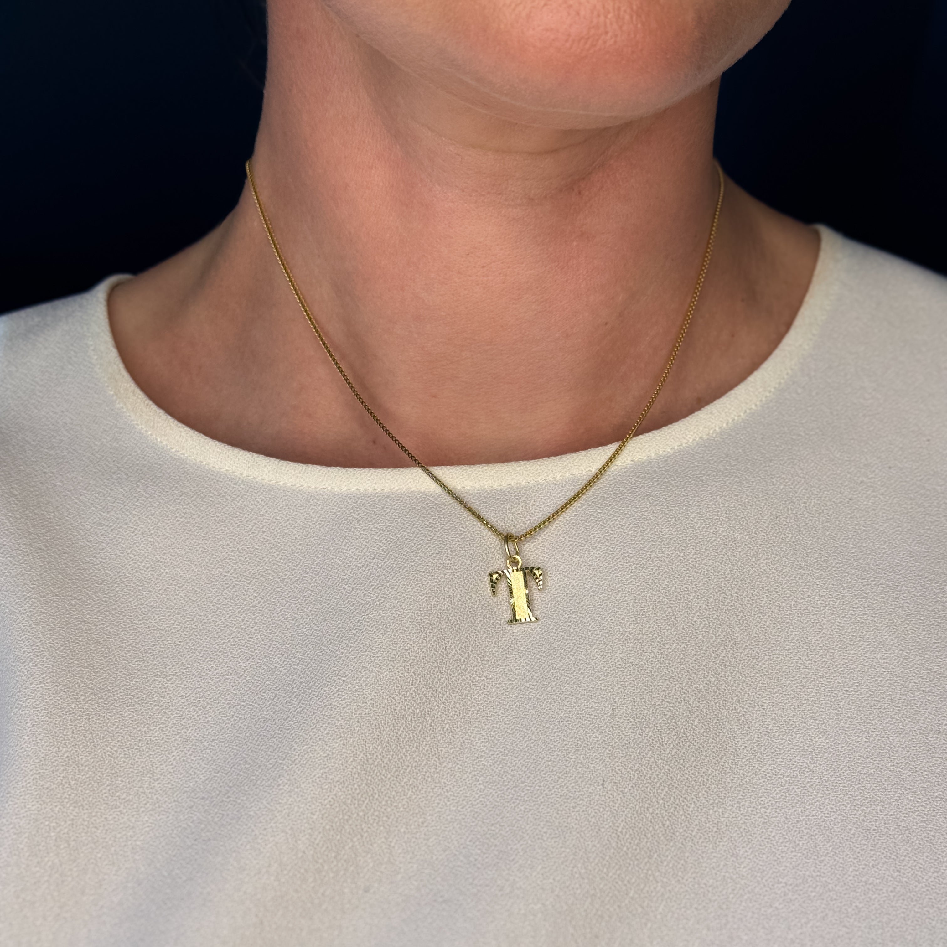 vintage gold 'T' Letter Charm