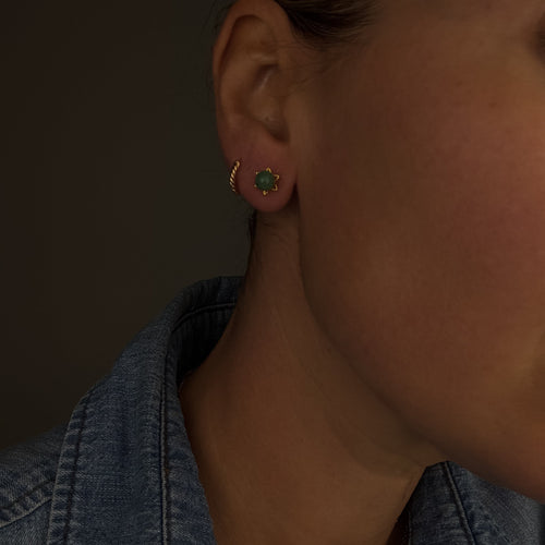 Green Quartz Floral Stud Earrings