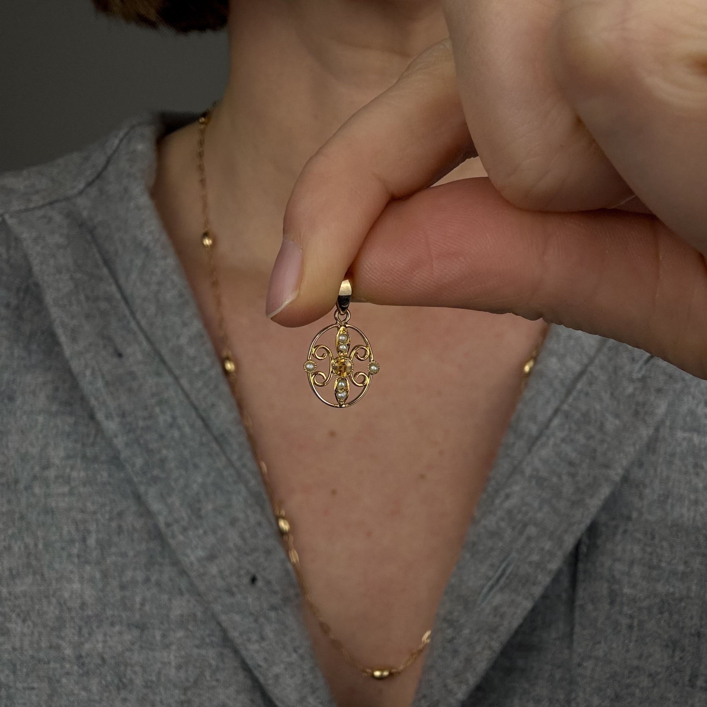 Antique Pearl Filigree Pendant
