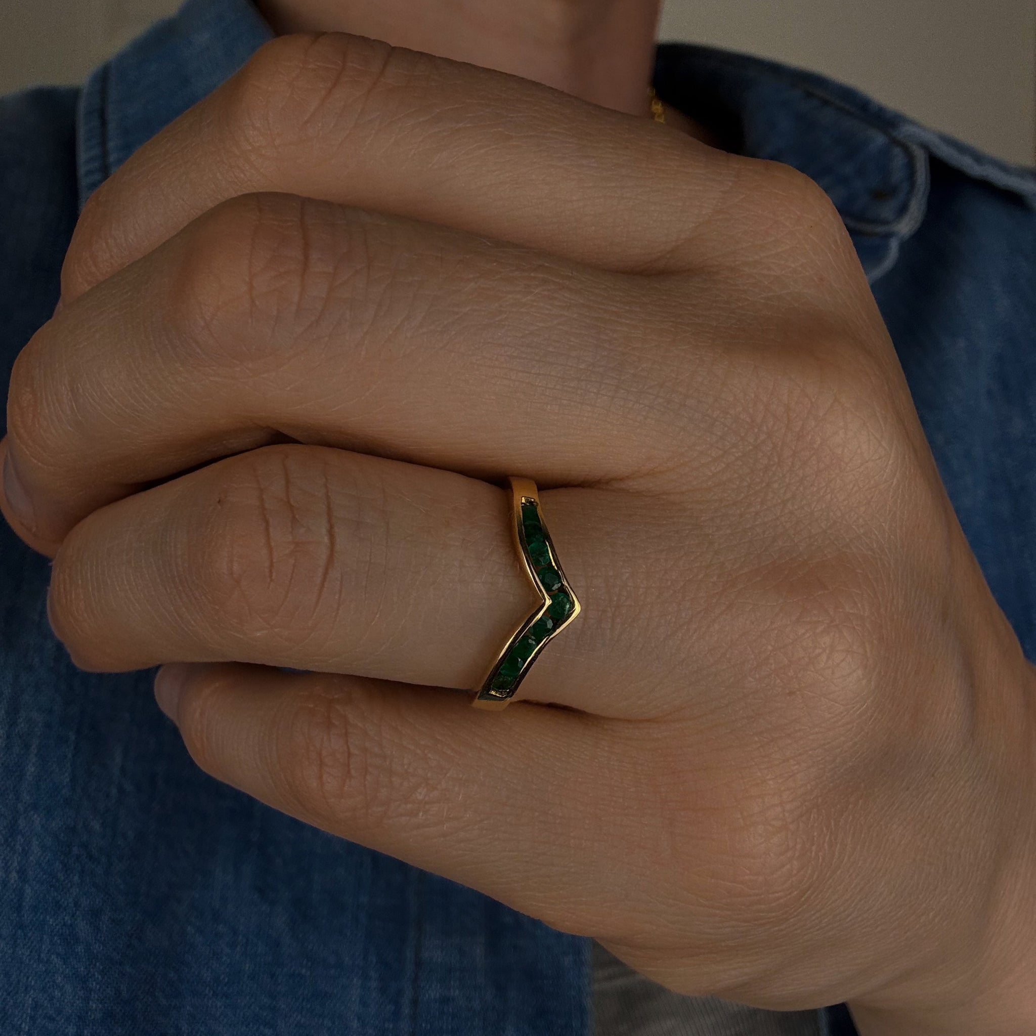 Emerald Wishbone Ring