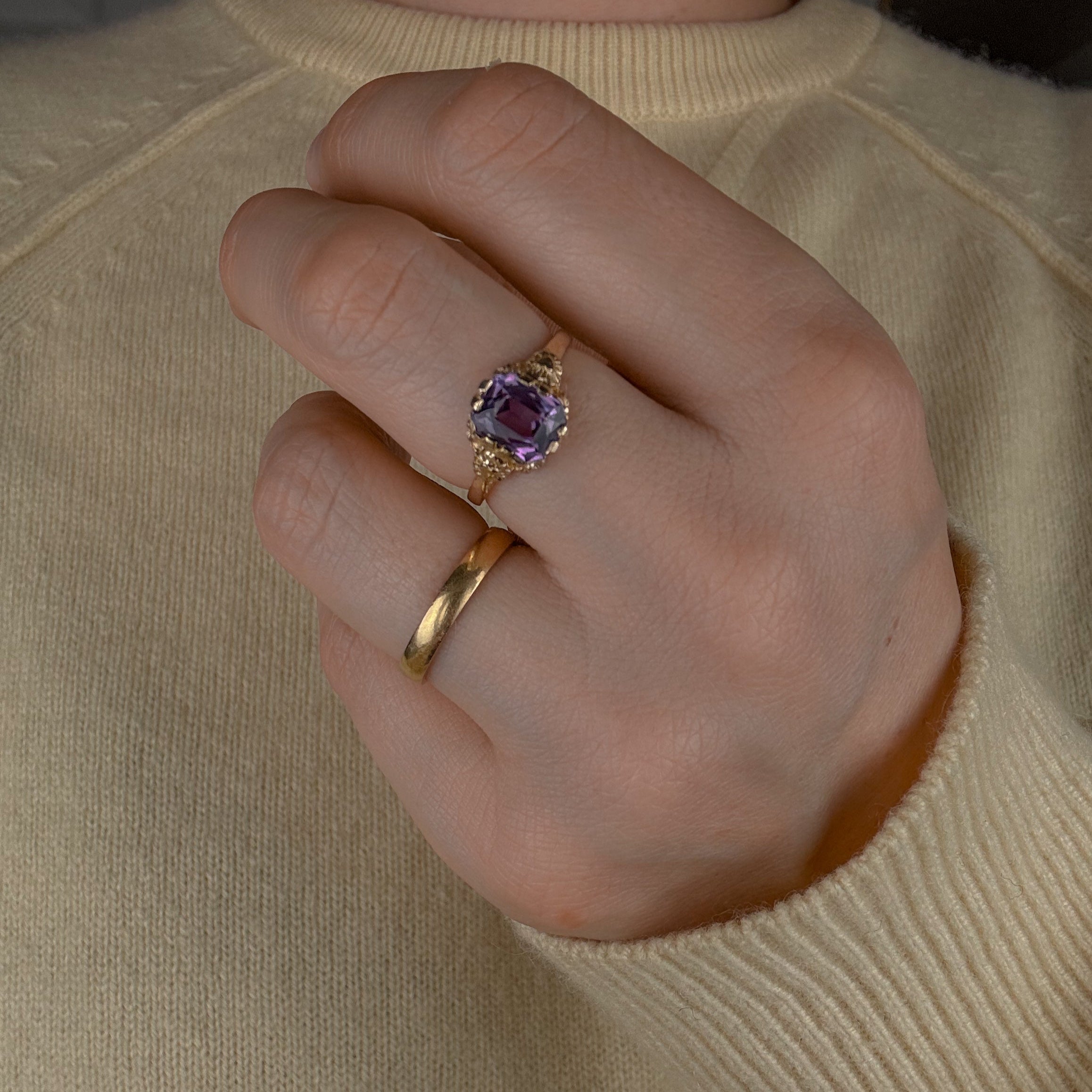 Synthetic Alexandrite Solitaire Ring