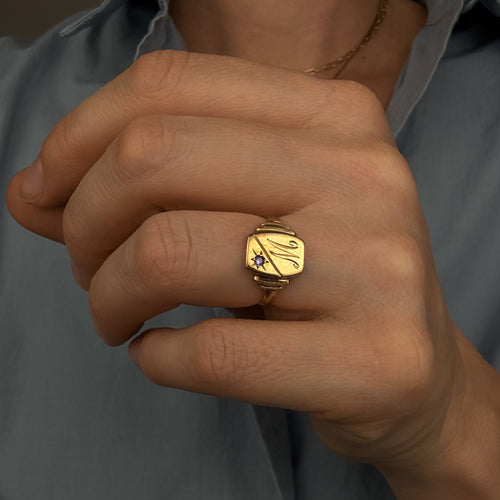 'M' Sapphire Signet Ring