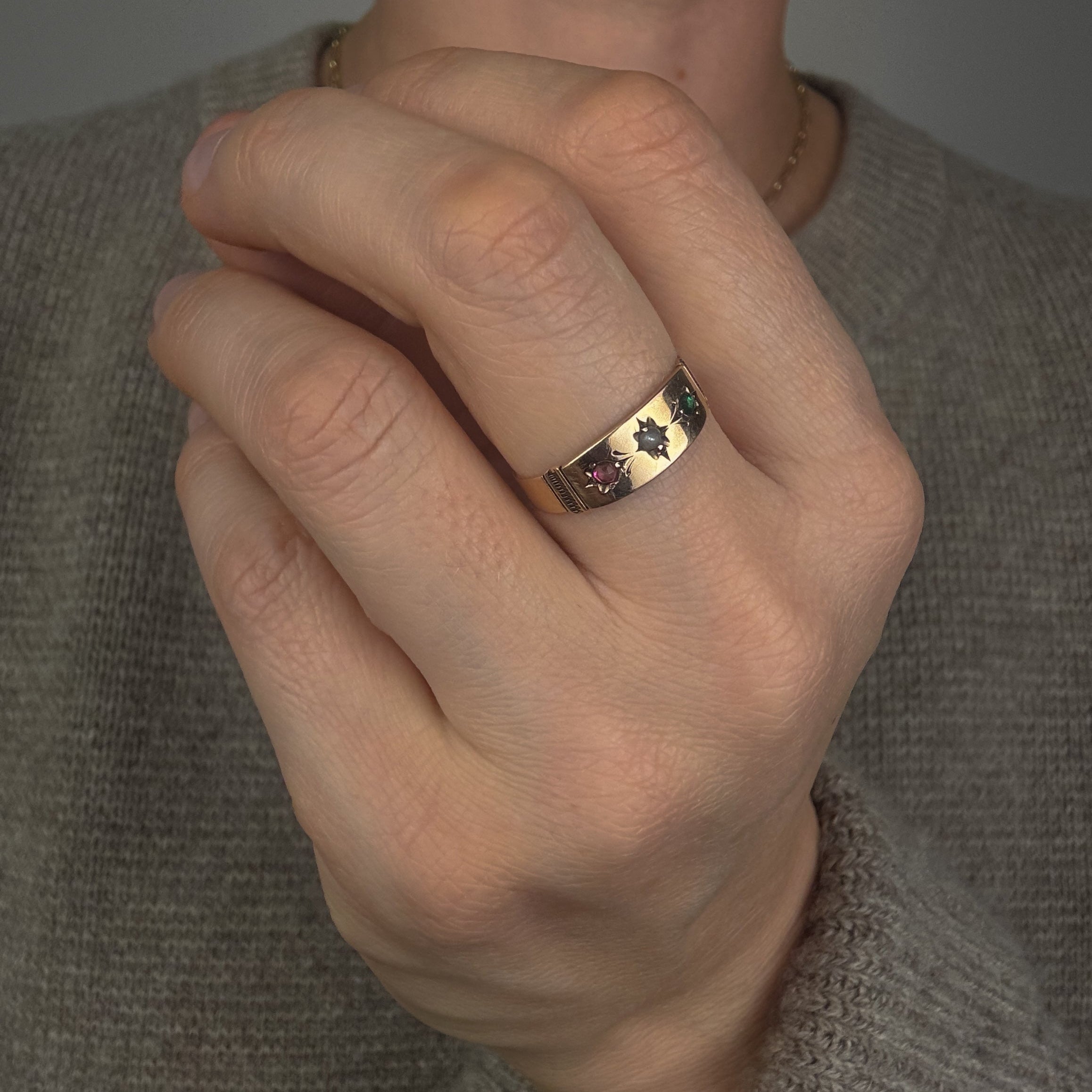 Antique Pearl, Pink & Green Tourmaline Ring