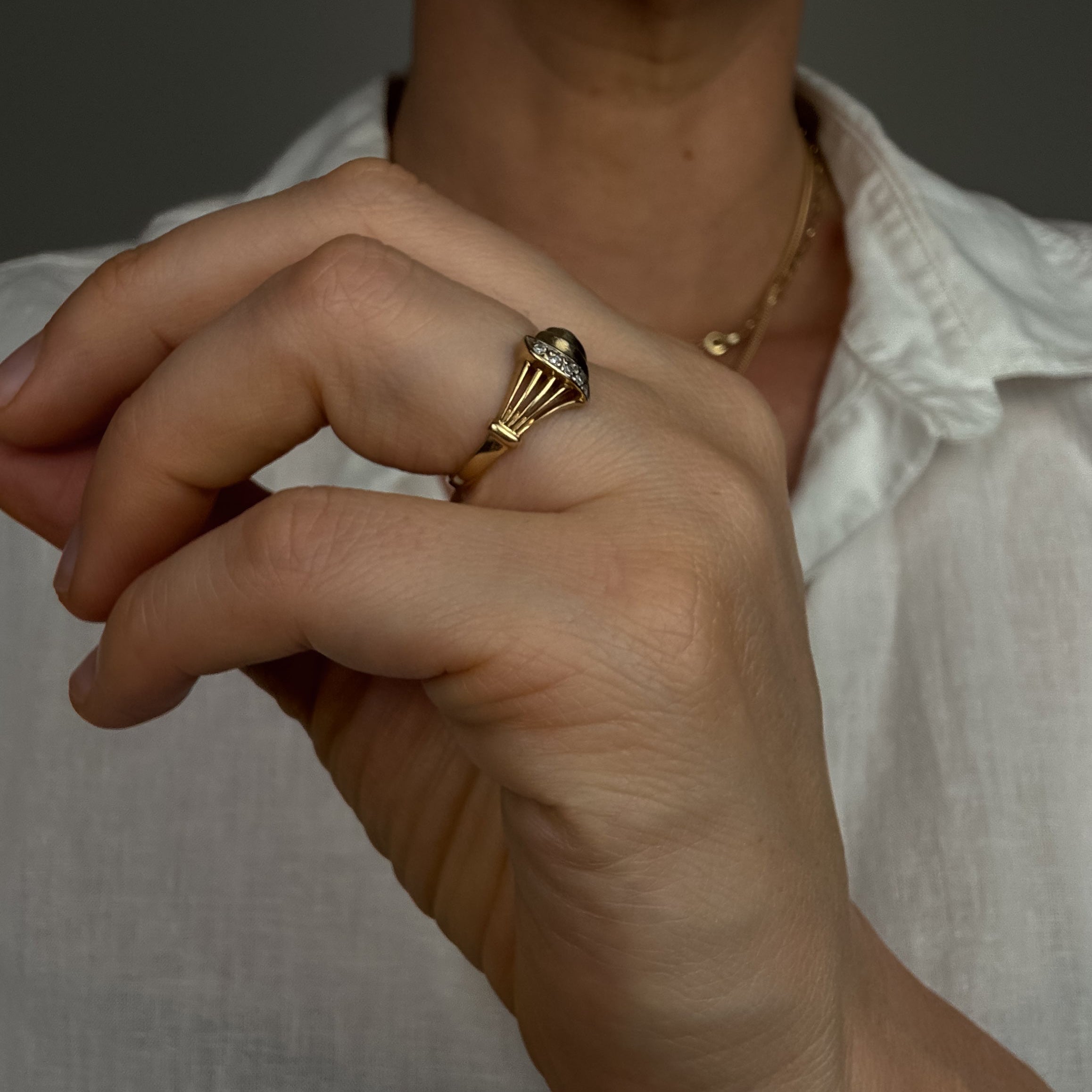 Sculptural Shell and Diamond Ring