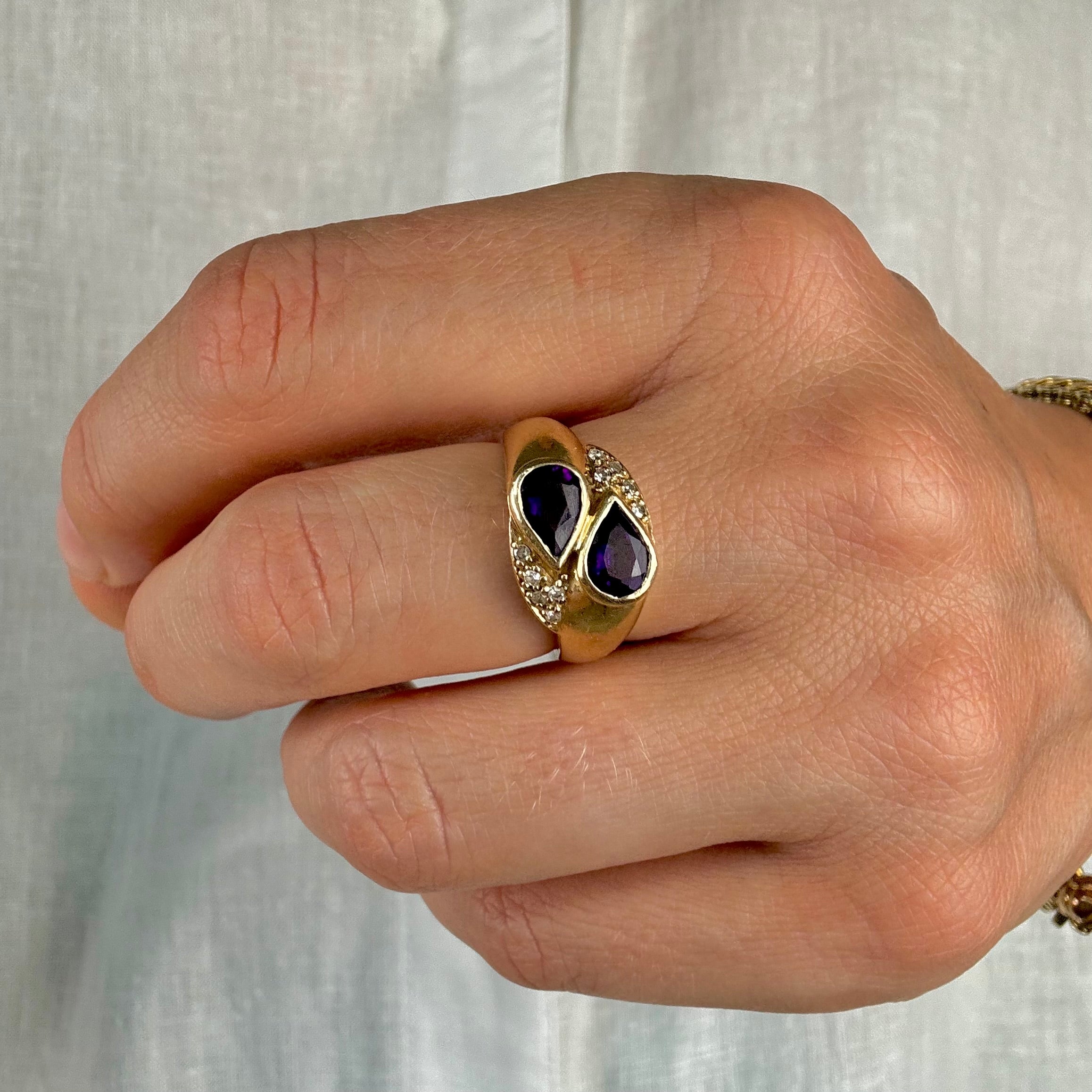 Amethyst and Diamond Moi et Toi Ring