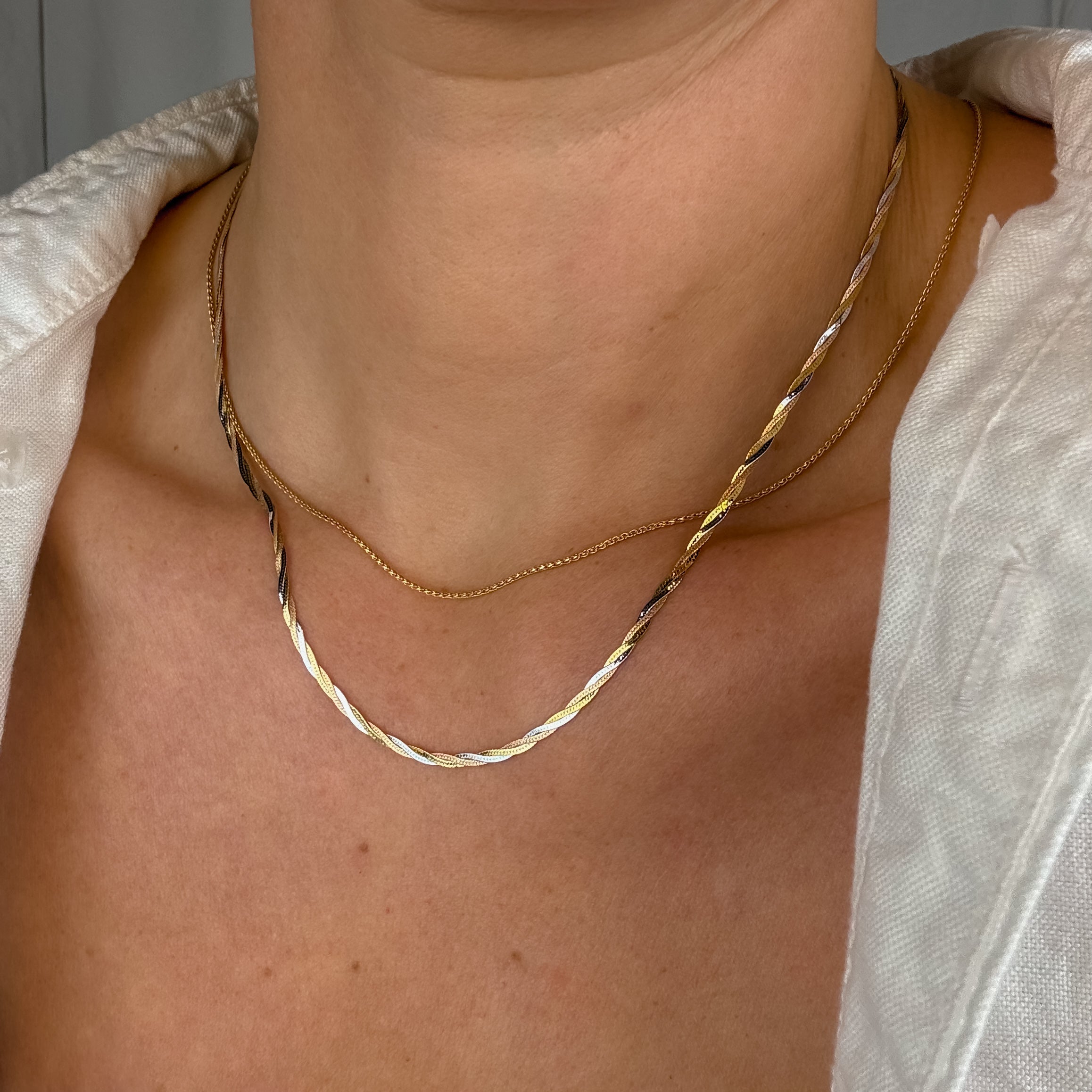 18" Braided Tri-Tone Herringbone Chain Necklace