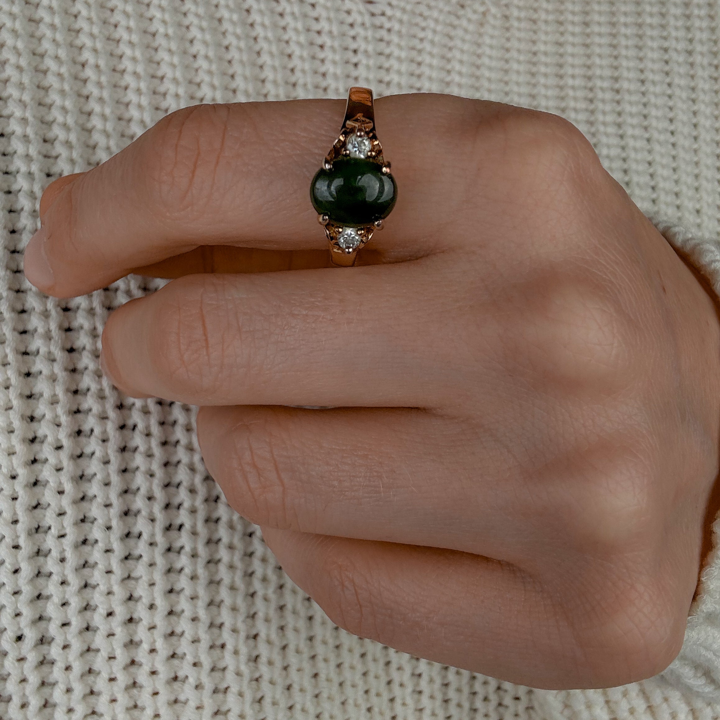 Nephrite and Diamond Ring