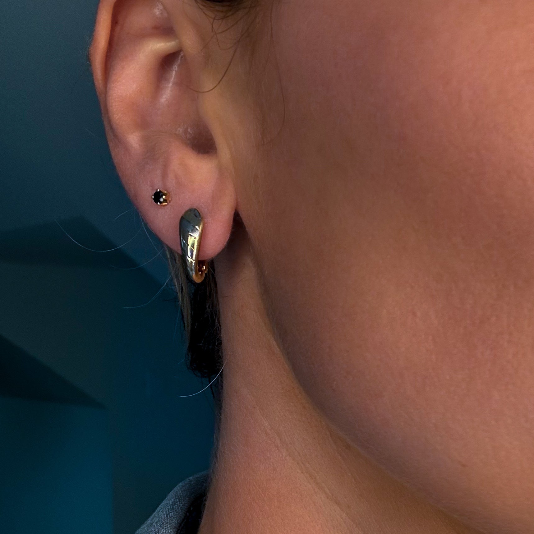 Two-Tone Gold Omega Hoop Earrings