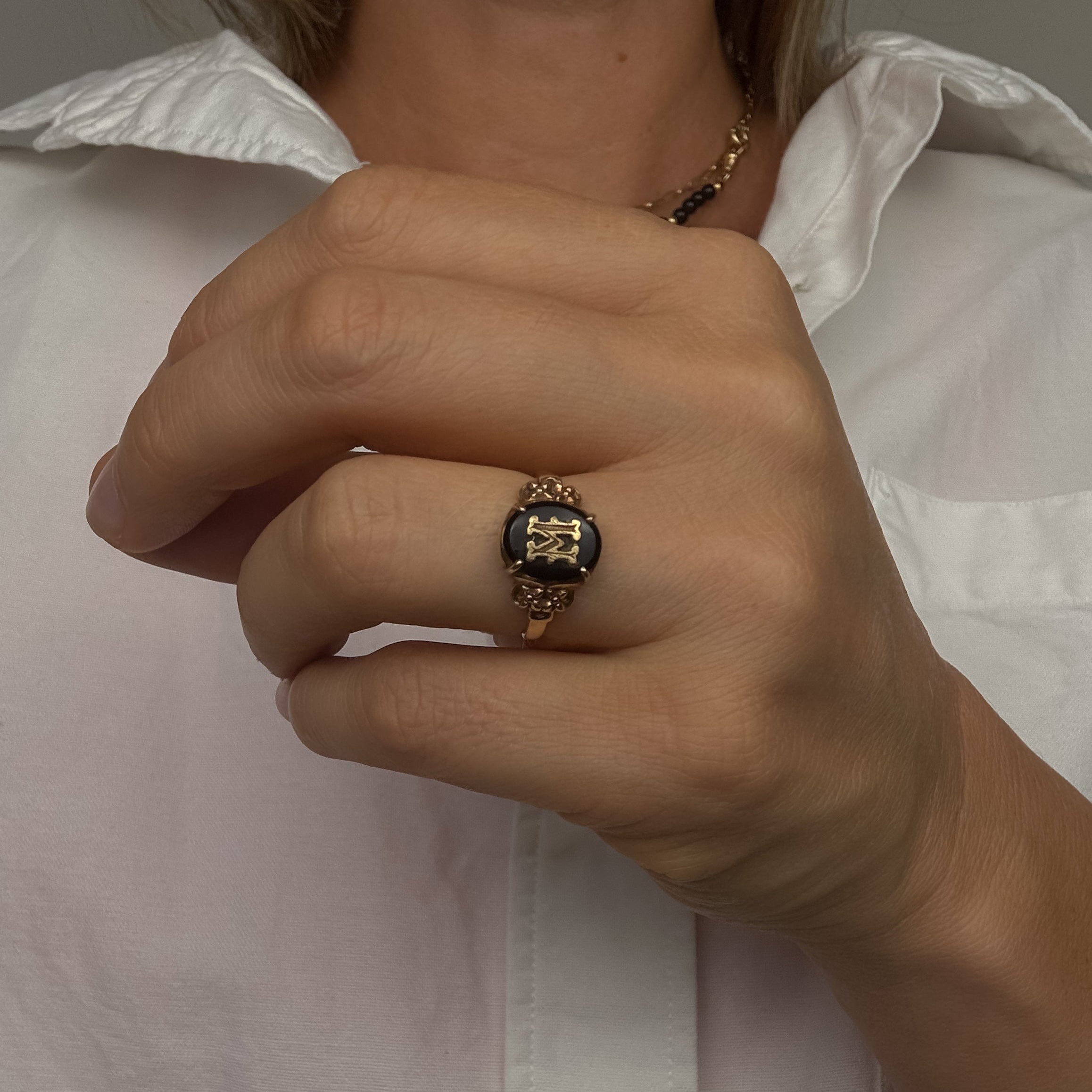 'M' Onyx Signet Ring