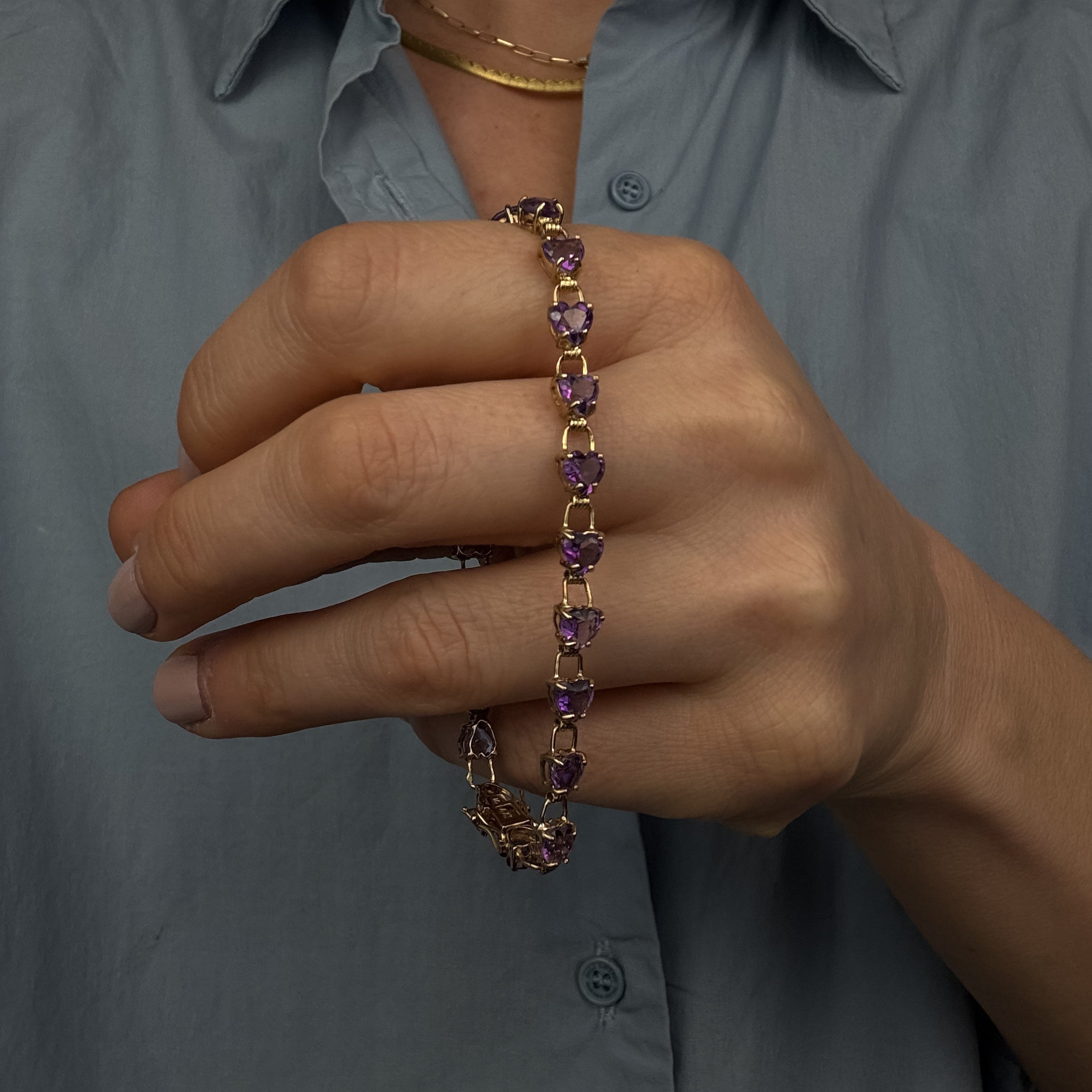 7" Amethyst Heart Bracelet