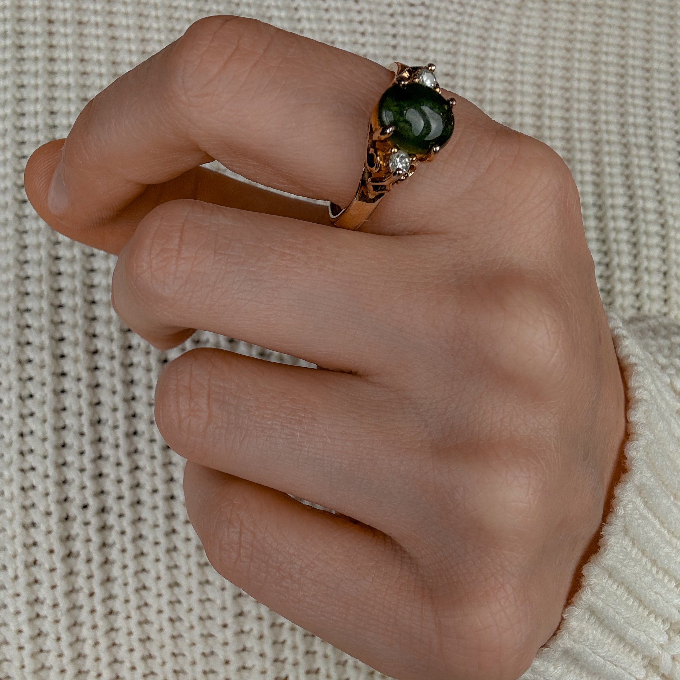 Nephrite and Diamond Ring