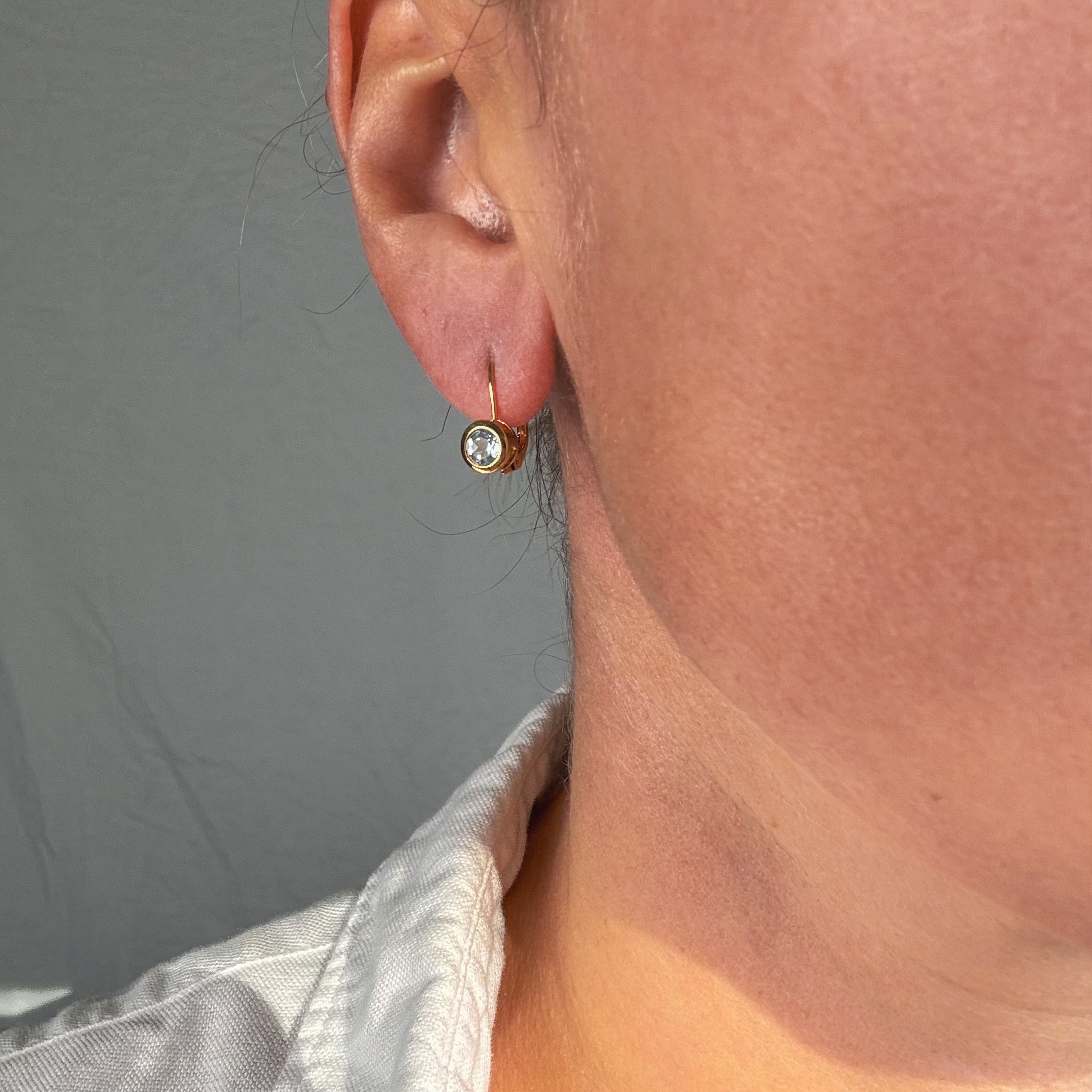 Bezel Set Blue Glass Drop Hoops