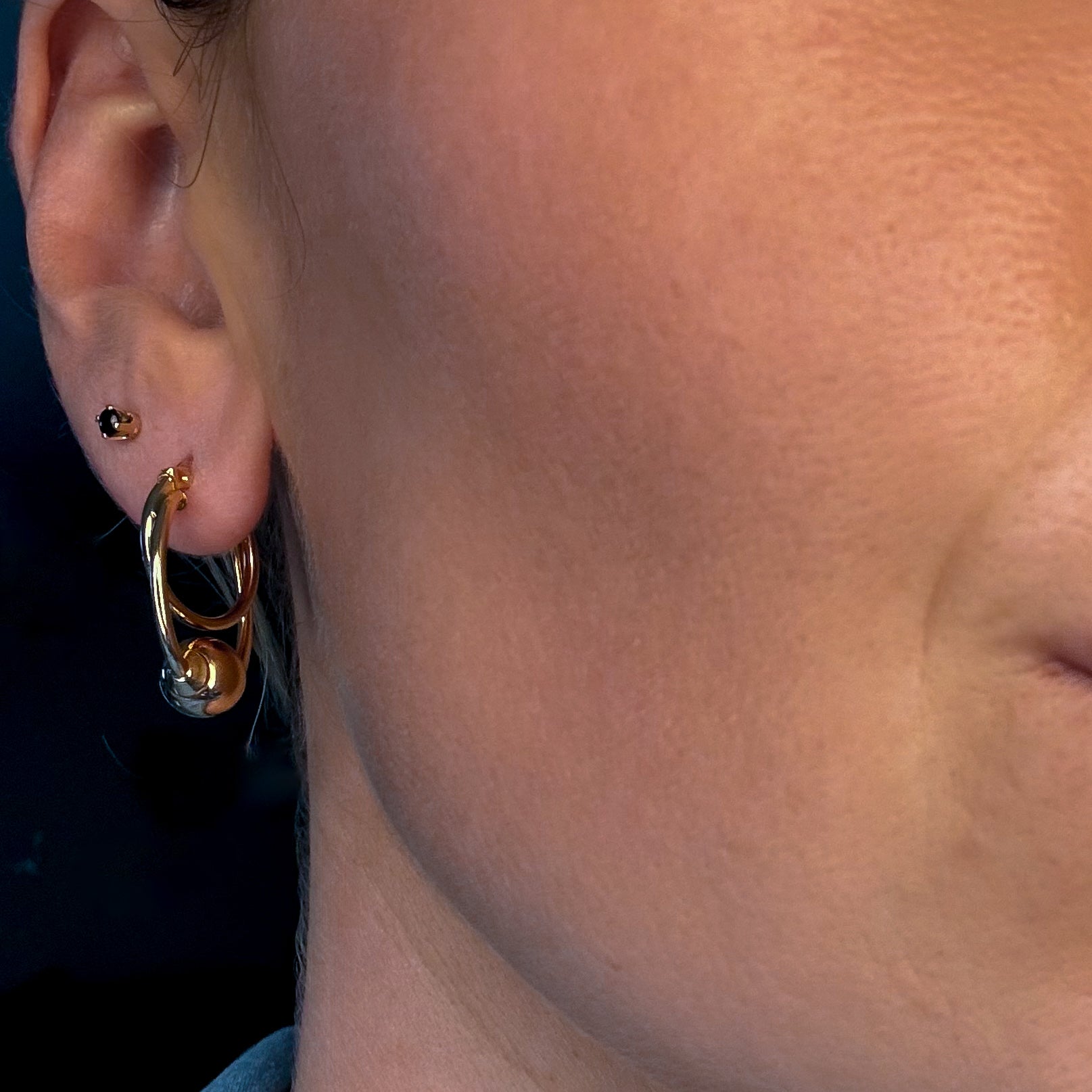 Gold Ball Double Hoop Earrings