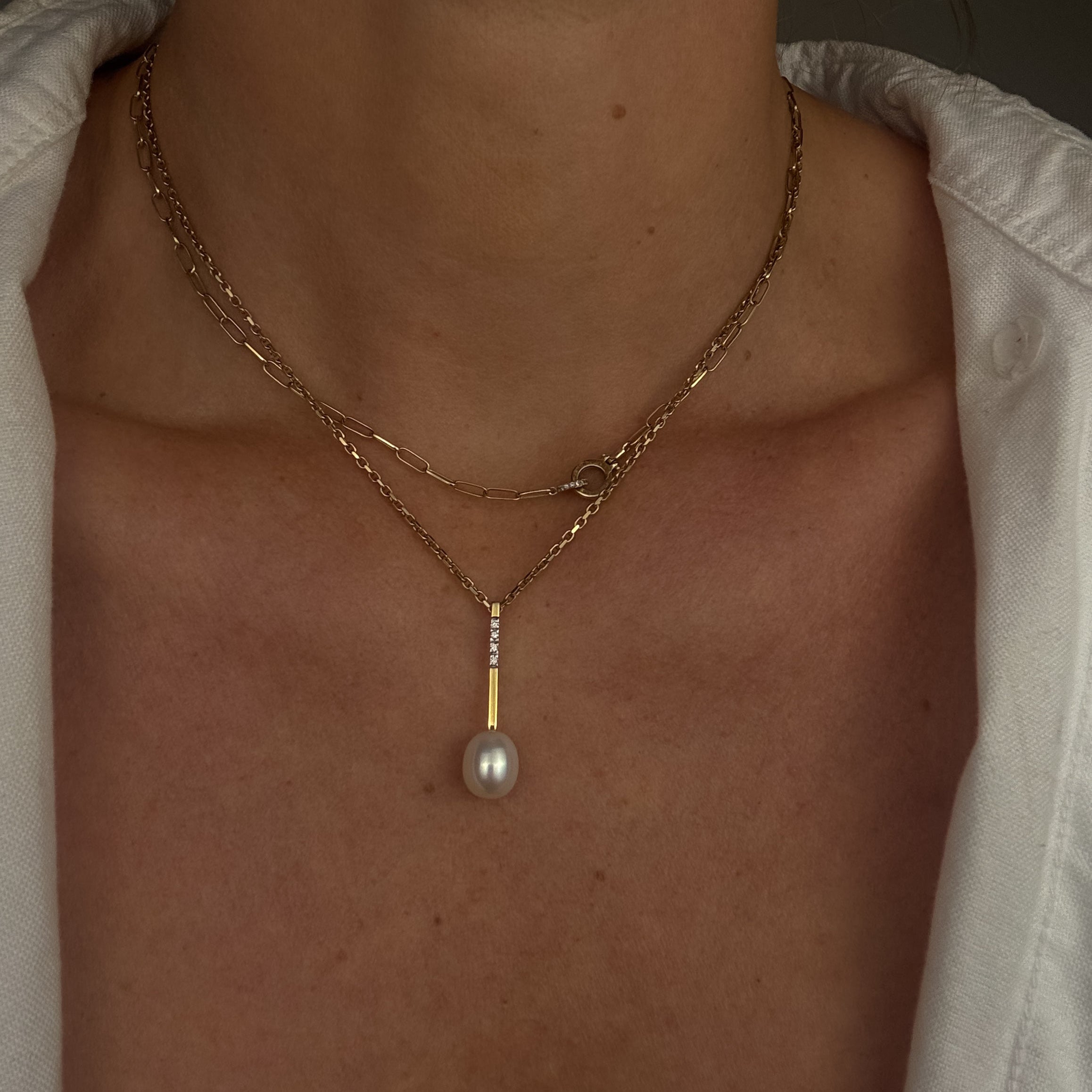 Pearl and Diamond Bar Pendant