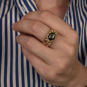 Gold Nugget Black Star Sapphire Ring