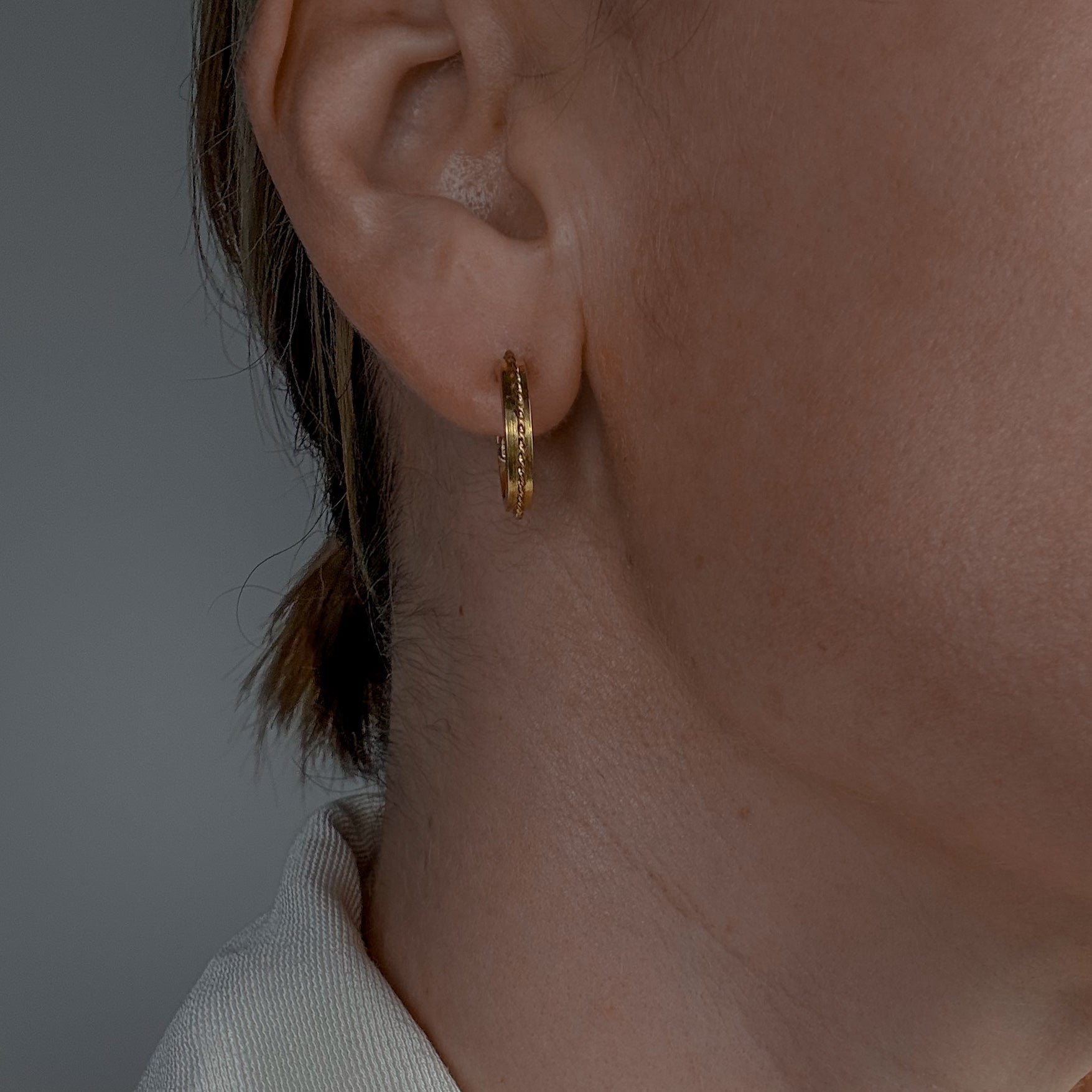 21.1 mm Gold Rope Detailing Drop Hoop Earrings