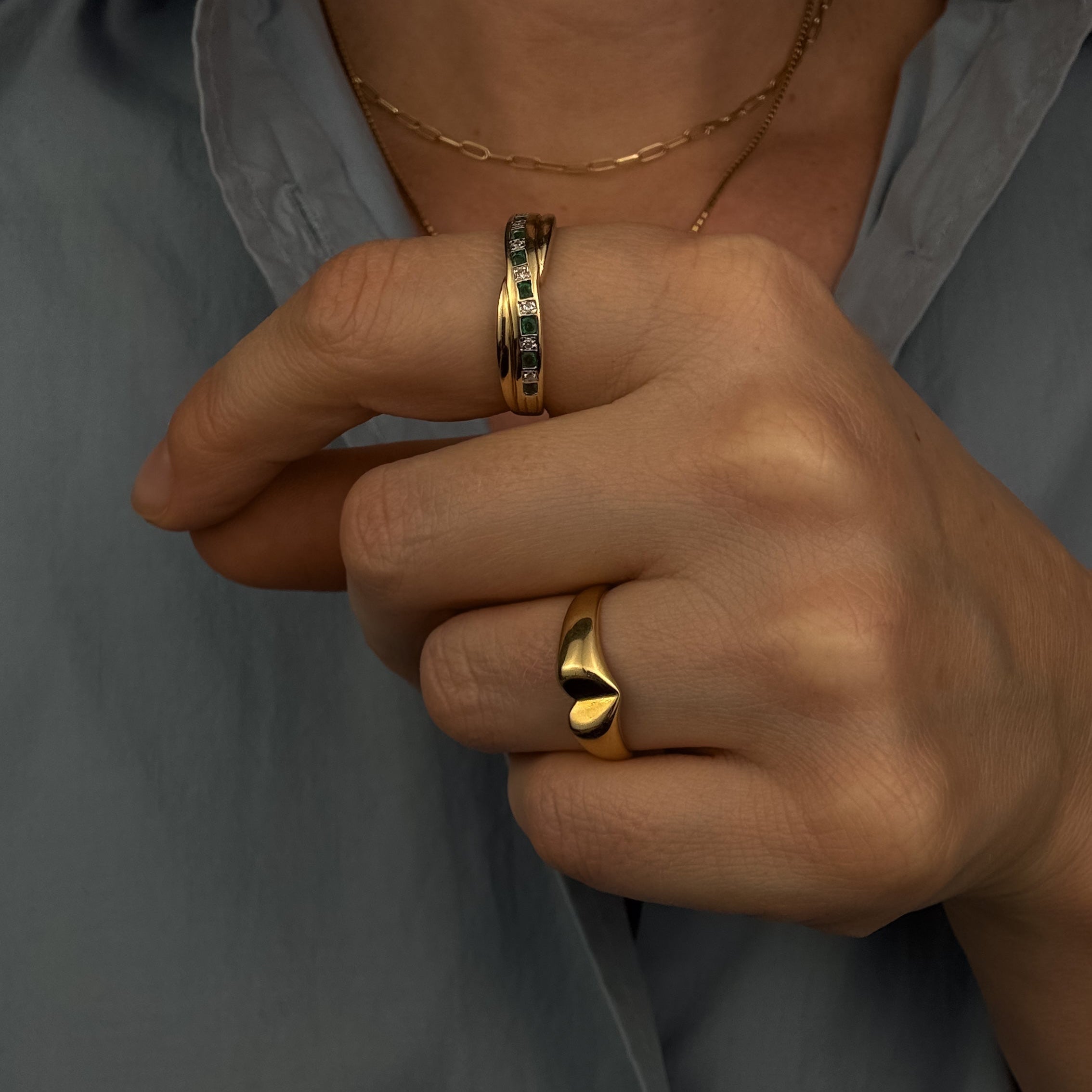 Emerald and Diamond Bypass Ring