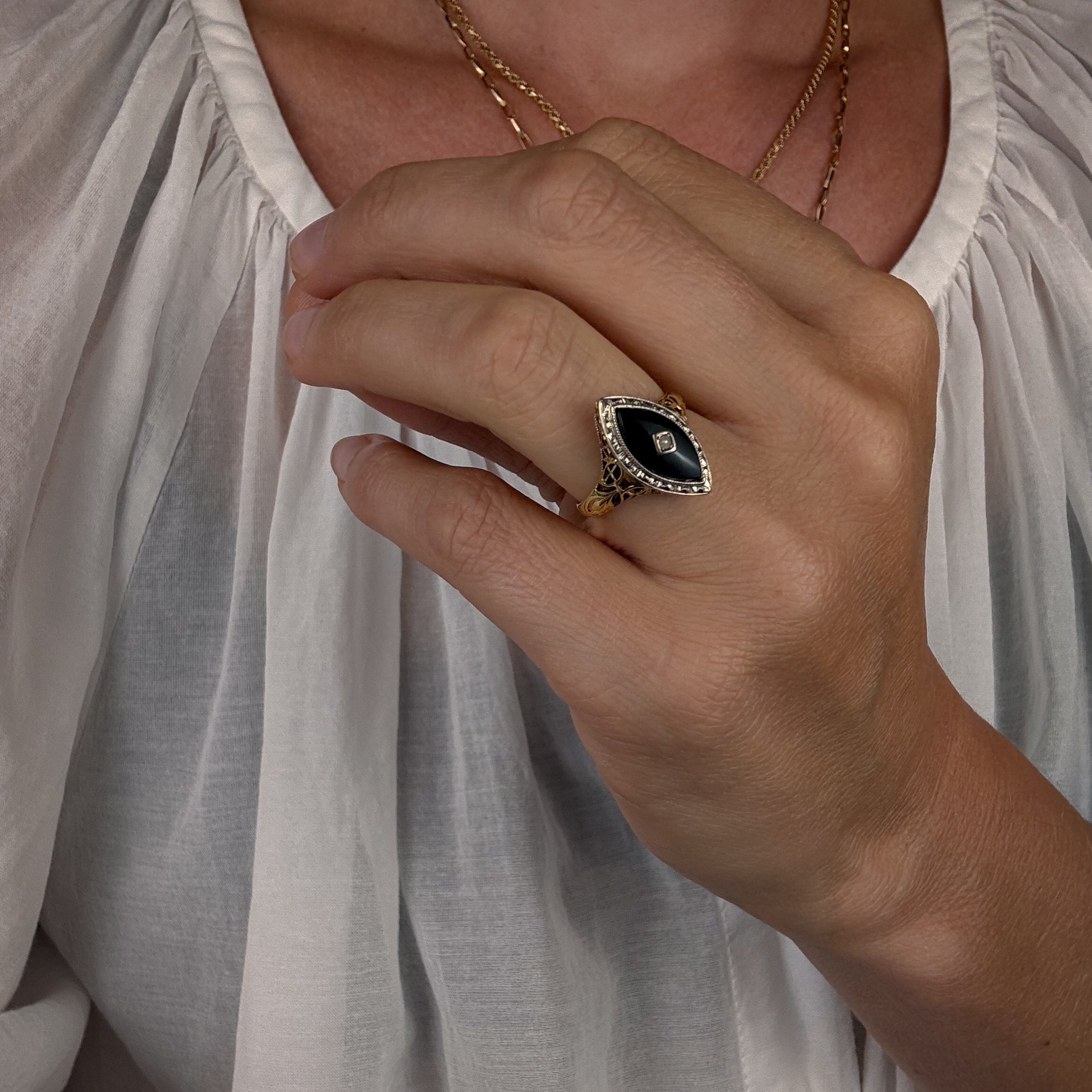 Onyx and Seed Pearl Ring