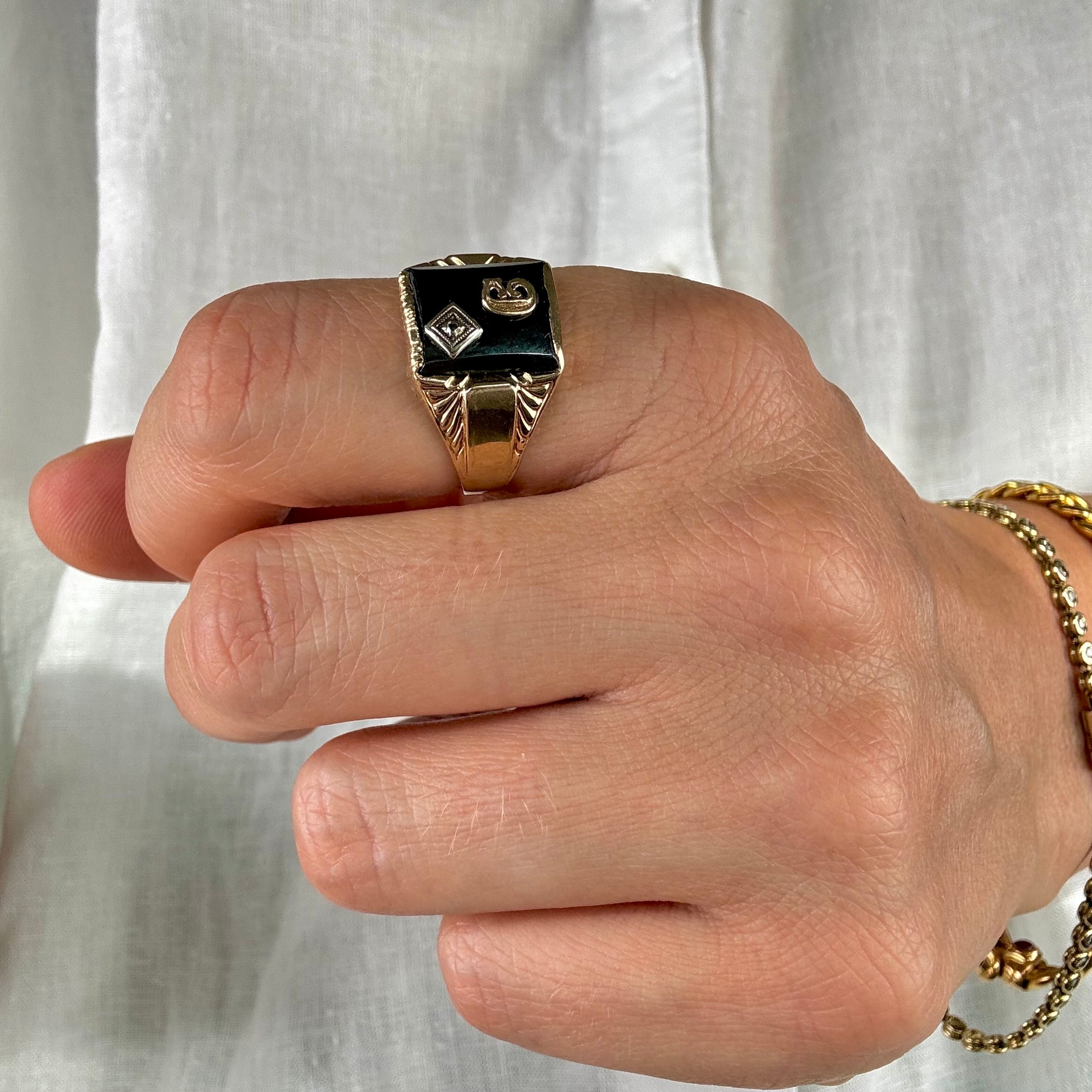 vintage 'C' Onyx Signet Ring