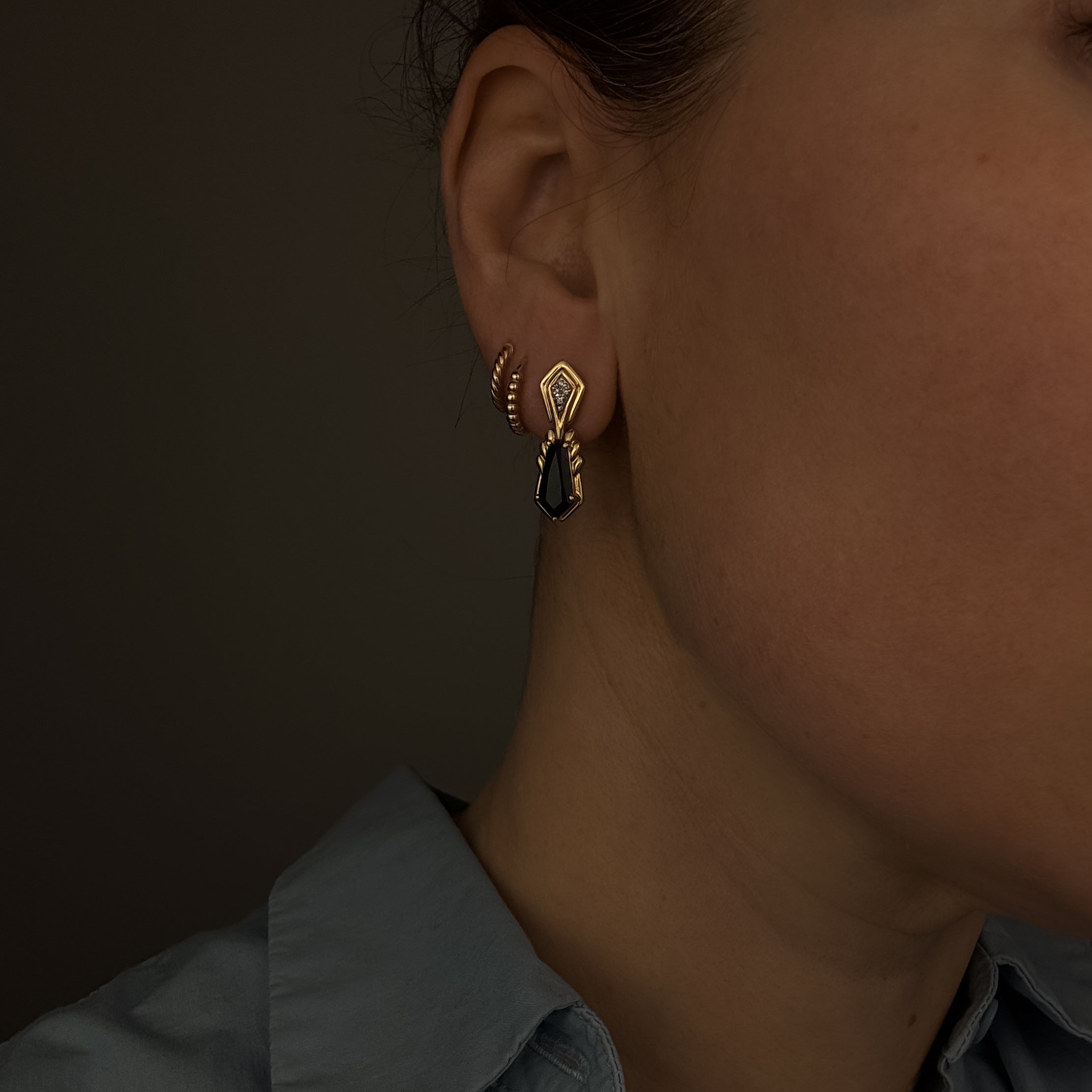 Onyx & Diamond Drop Earrings