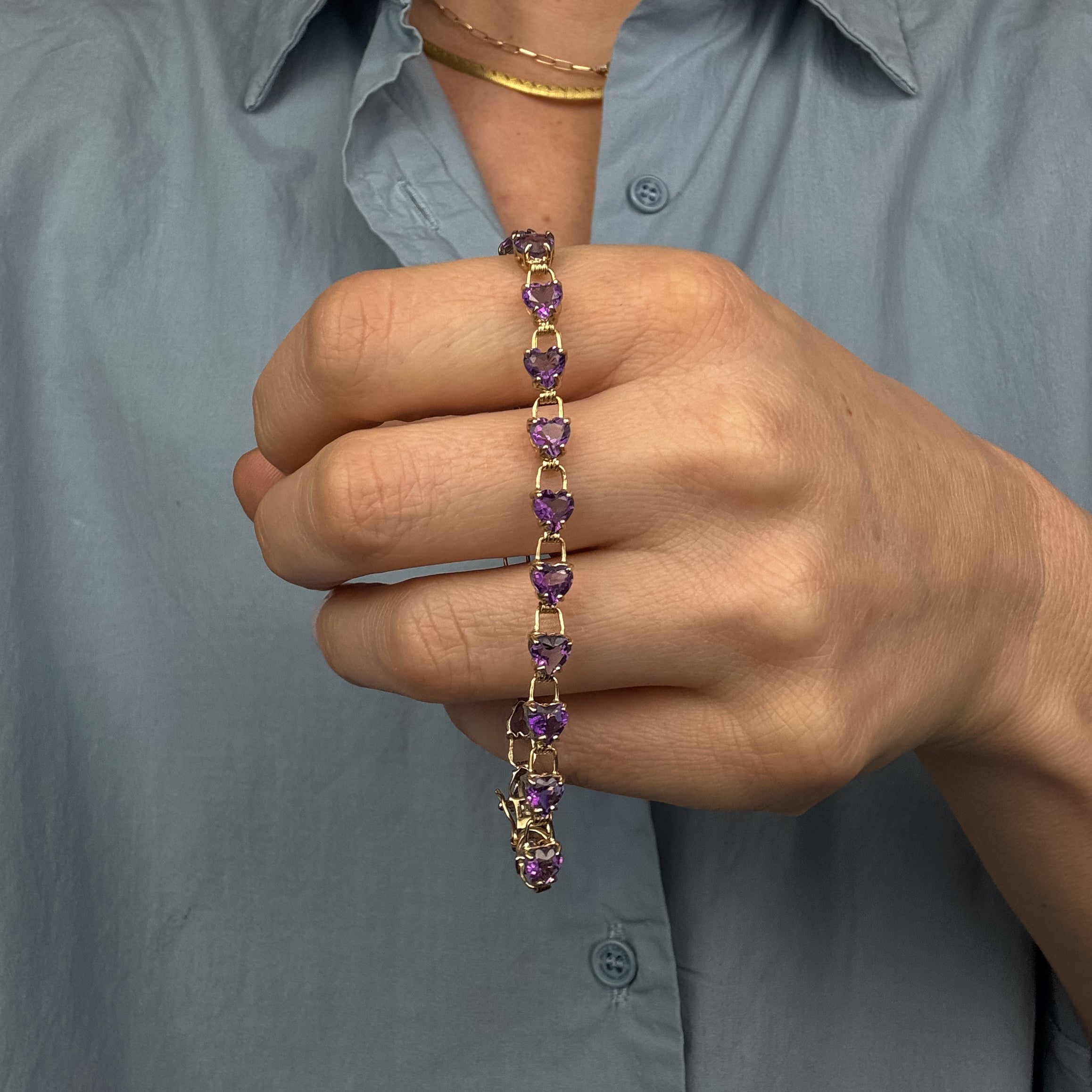 7" Amethyst Heart Bracelet