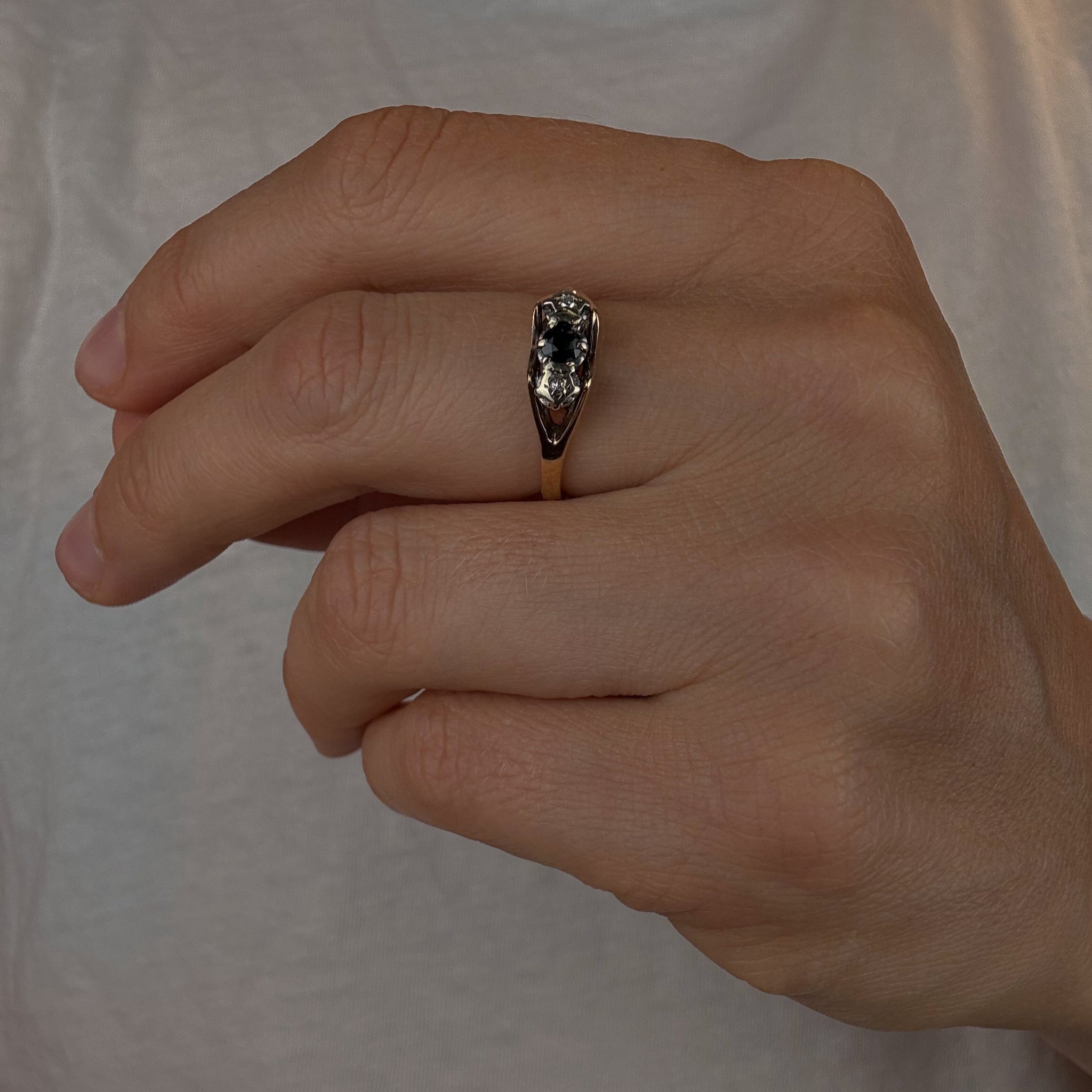 Antique Sapphire and Diamond Trilogy Ring