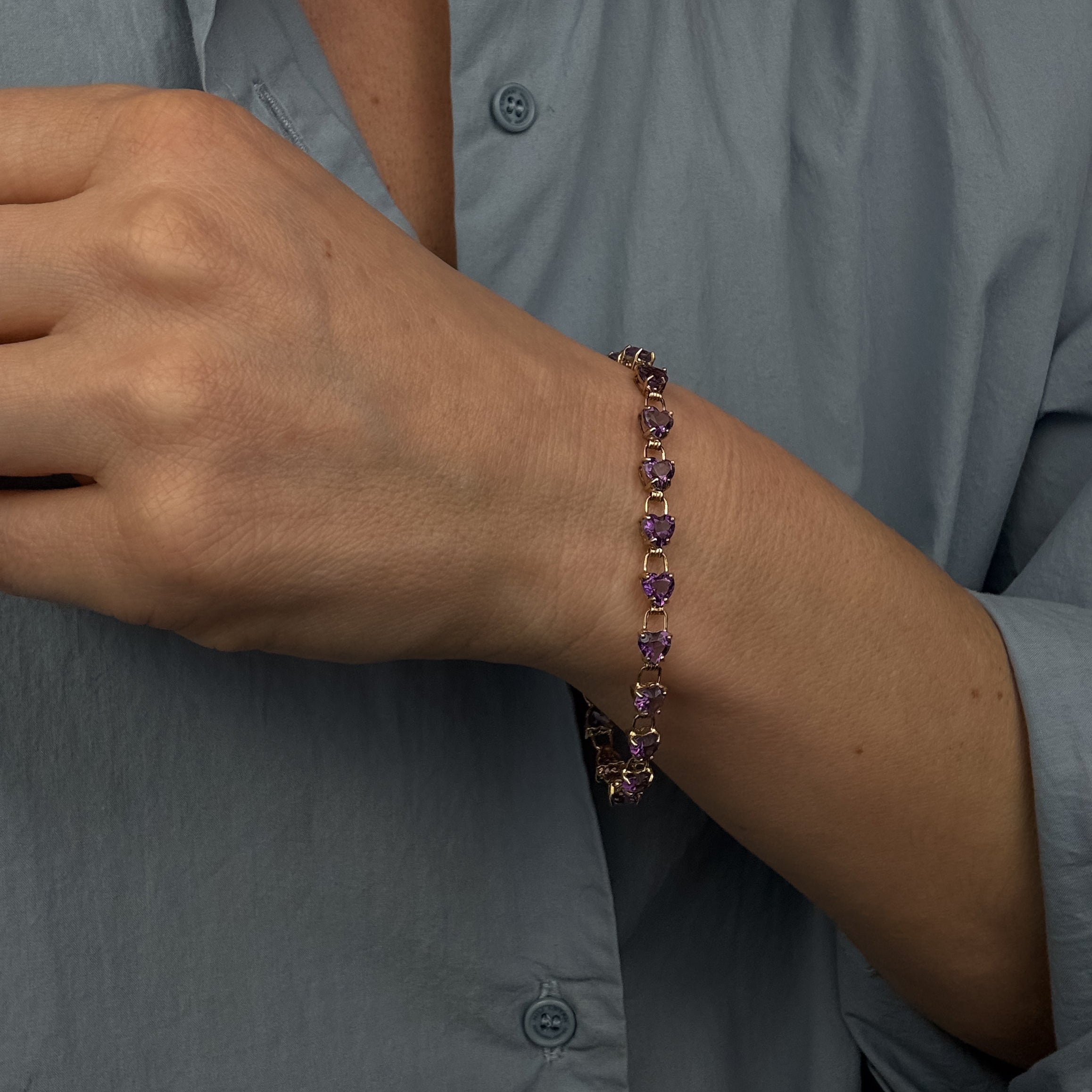 7" Amethyst Heart Bracelet