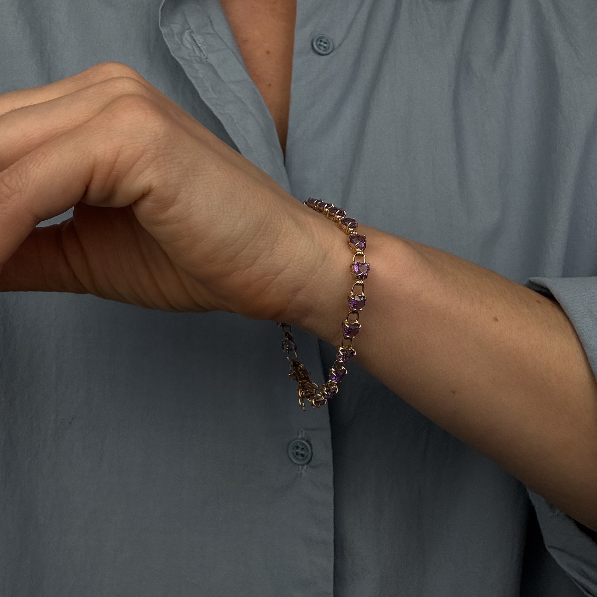 7" Amethyst Heart Bracelet