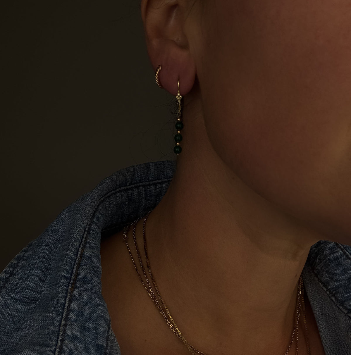 Malachite Bead Drop Earrings