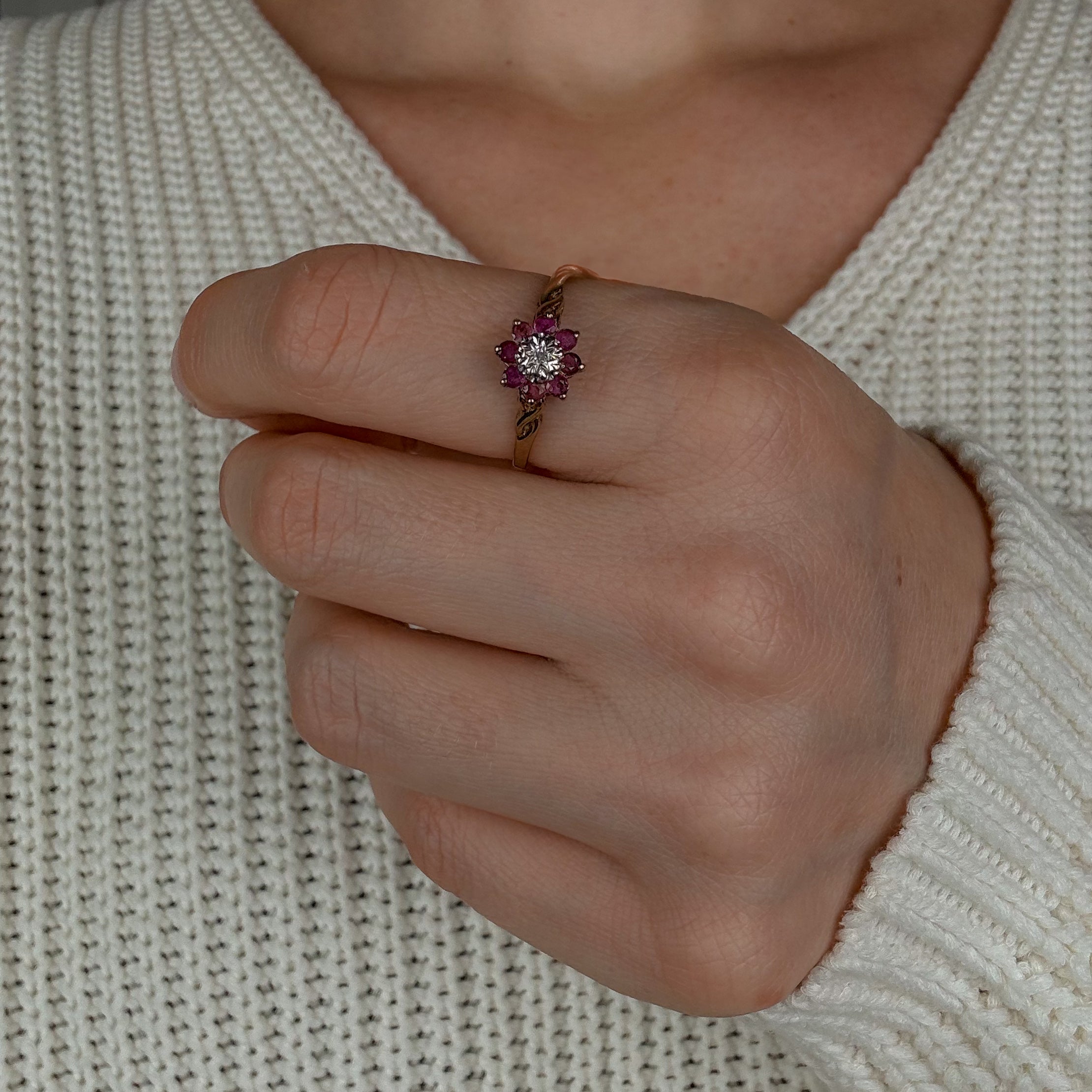 Ruby and Diamond Flower Ring