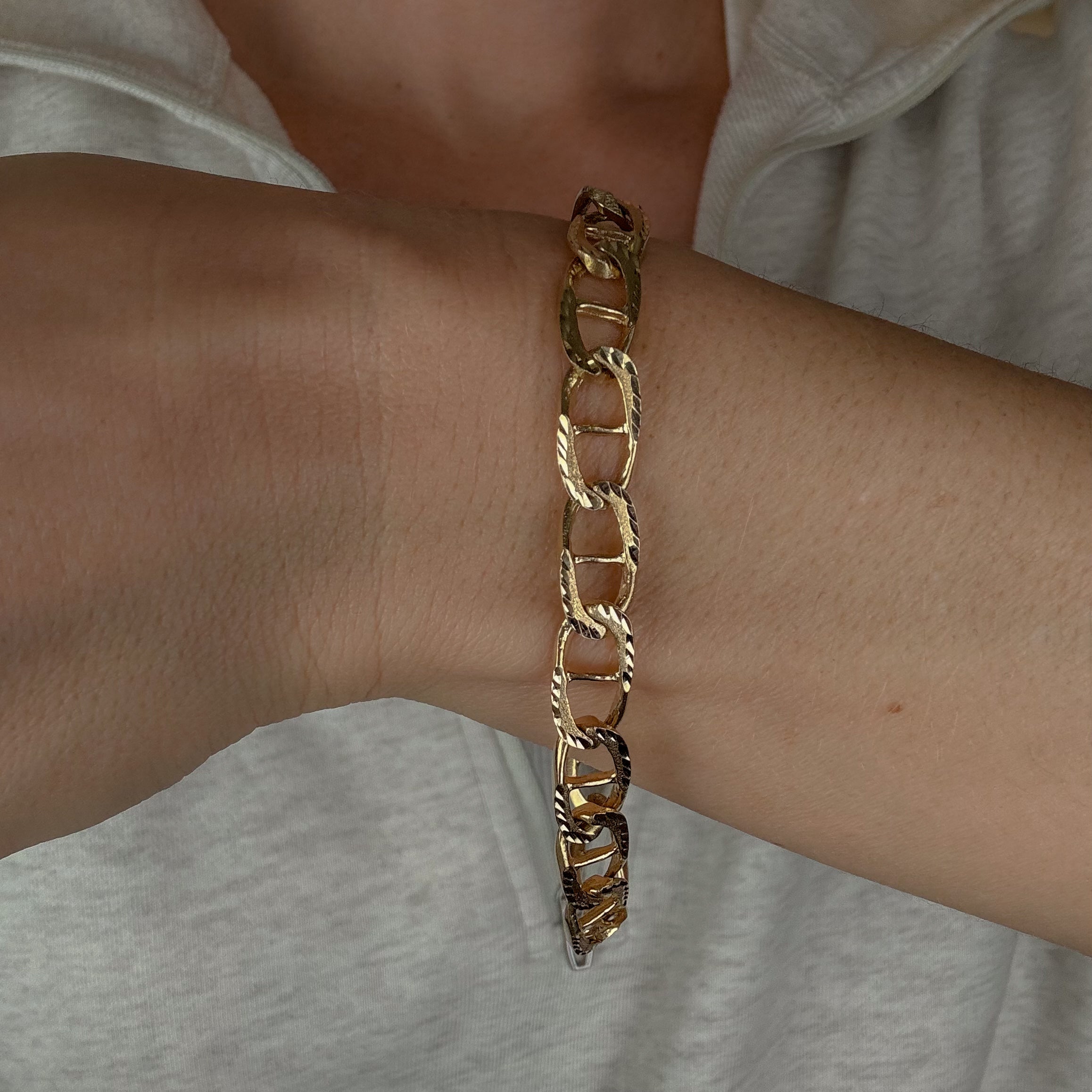 8" Gold Flat Link Mariner Chain Bracelet