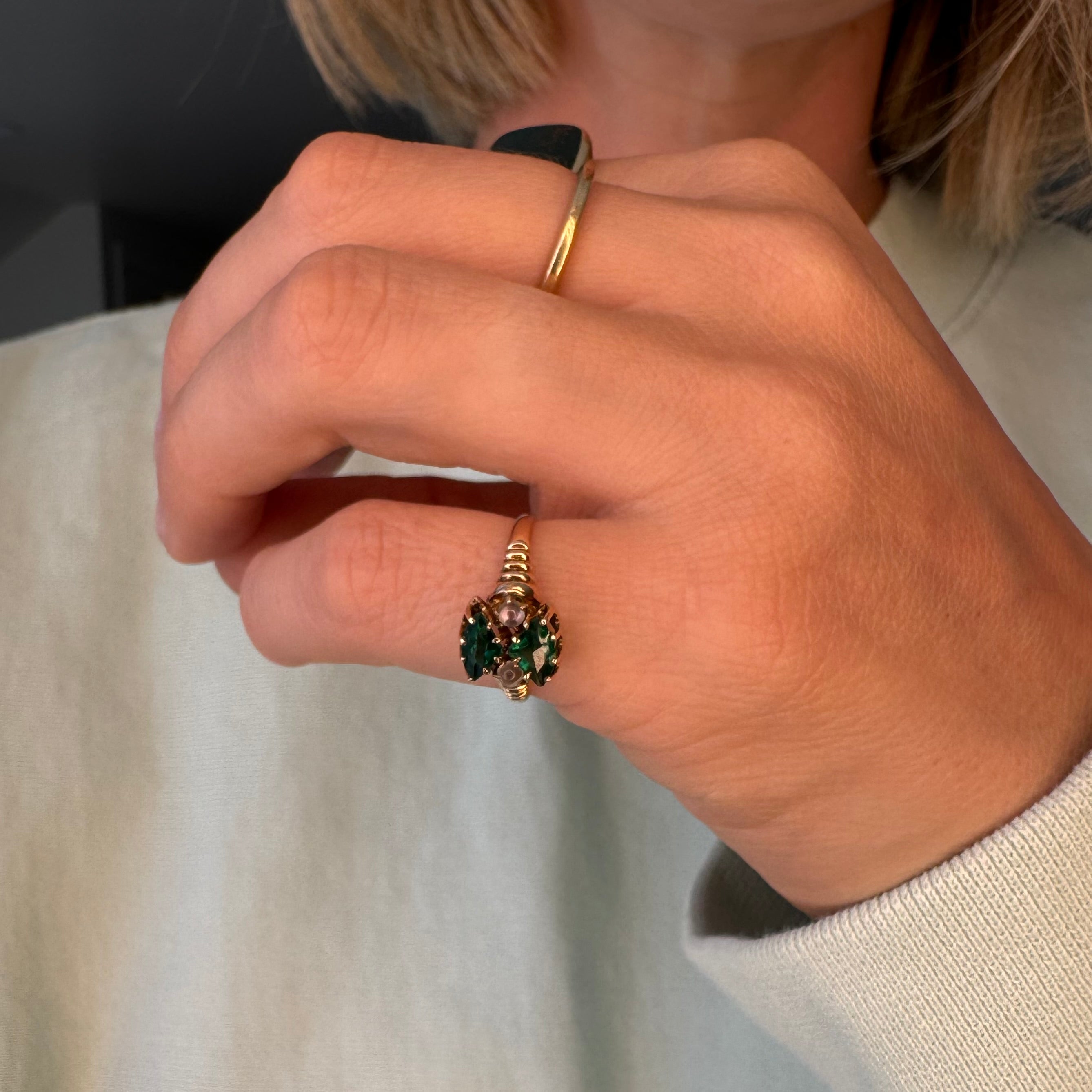 Green Tourmaline and Moonstone Pinkie Ring