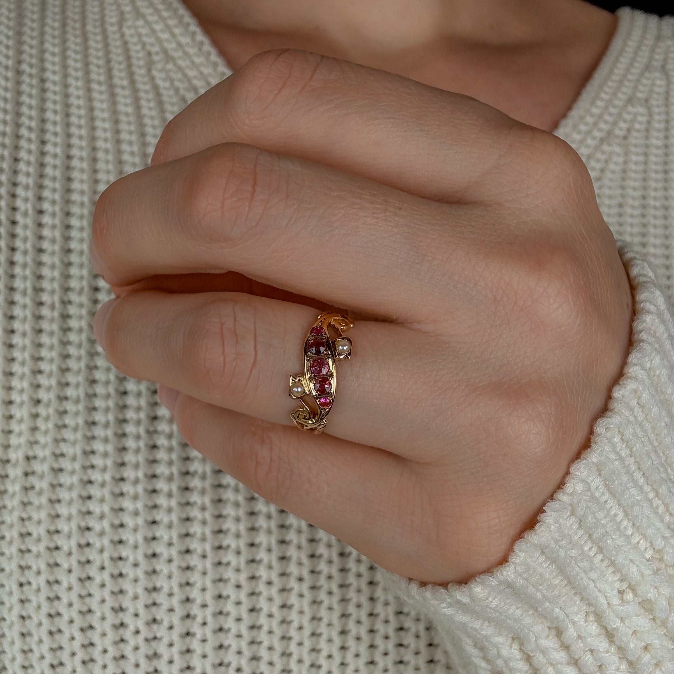 Antique Ruby and Seed Pearl Band