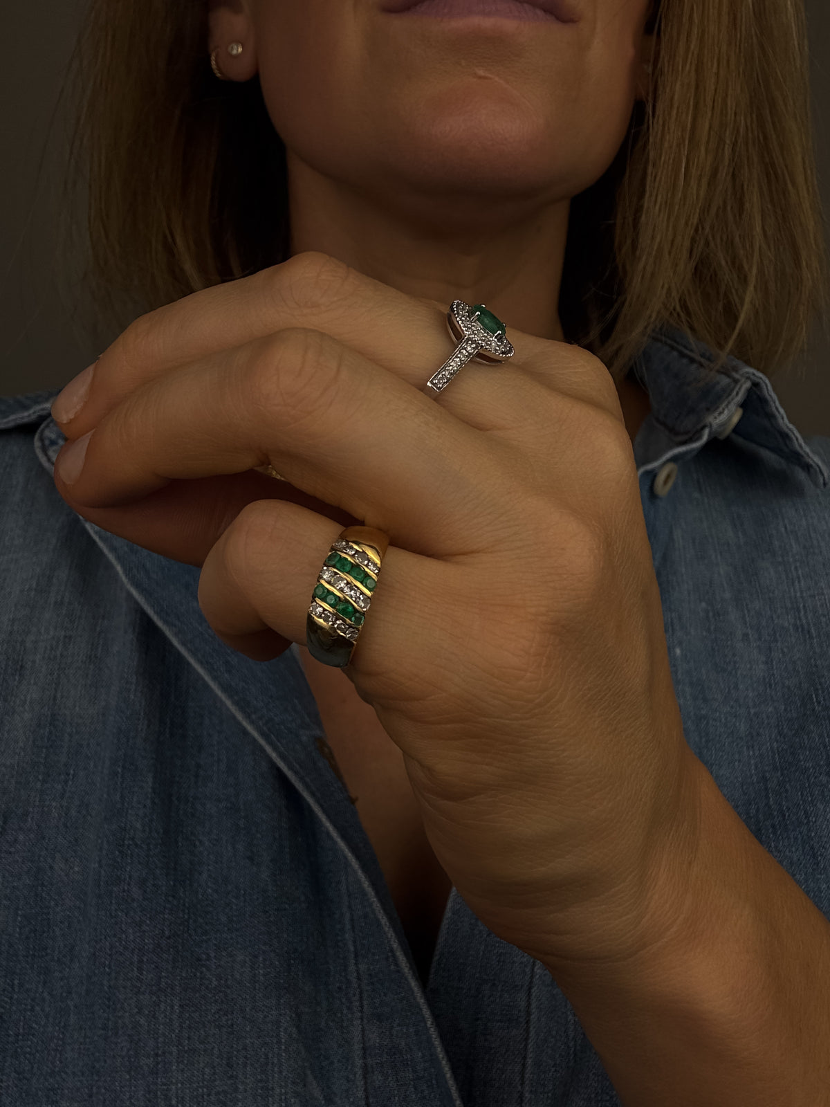 Emerald and Diamond Linear Band