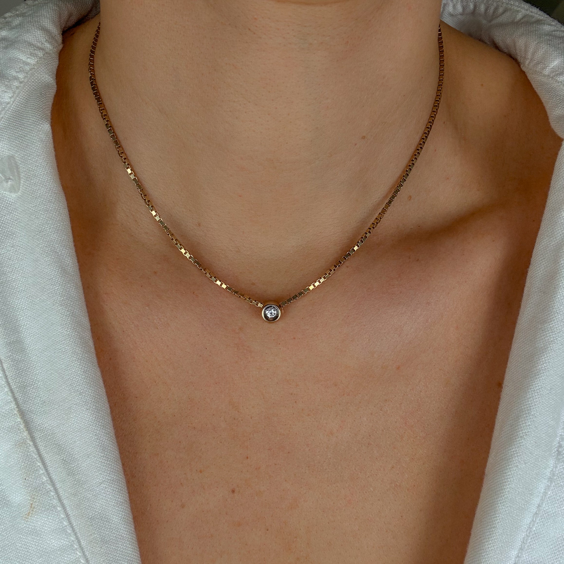 16" Diamond Box Link Chain Necklace
