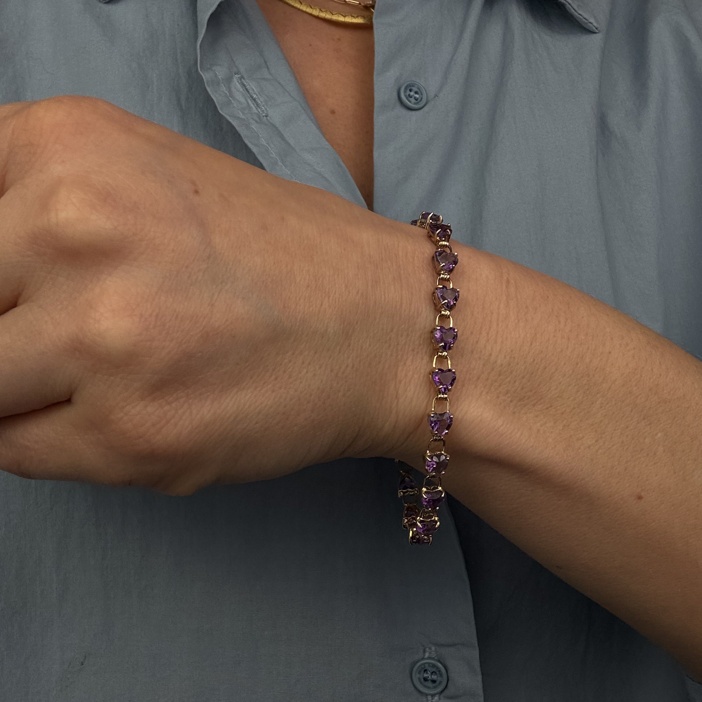 7" Amethyst Heart Bracelet